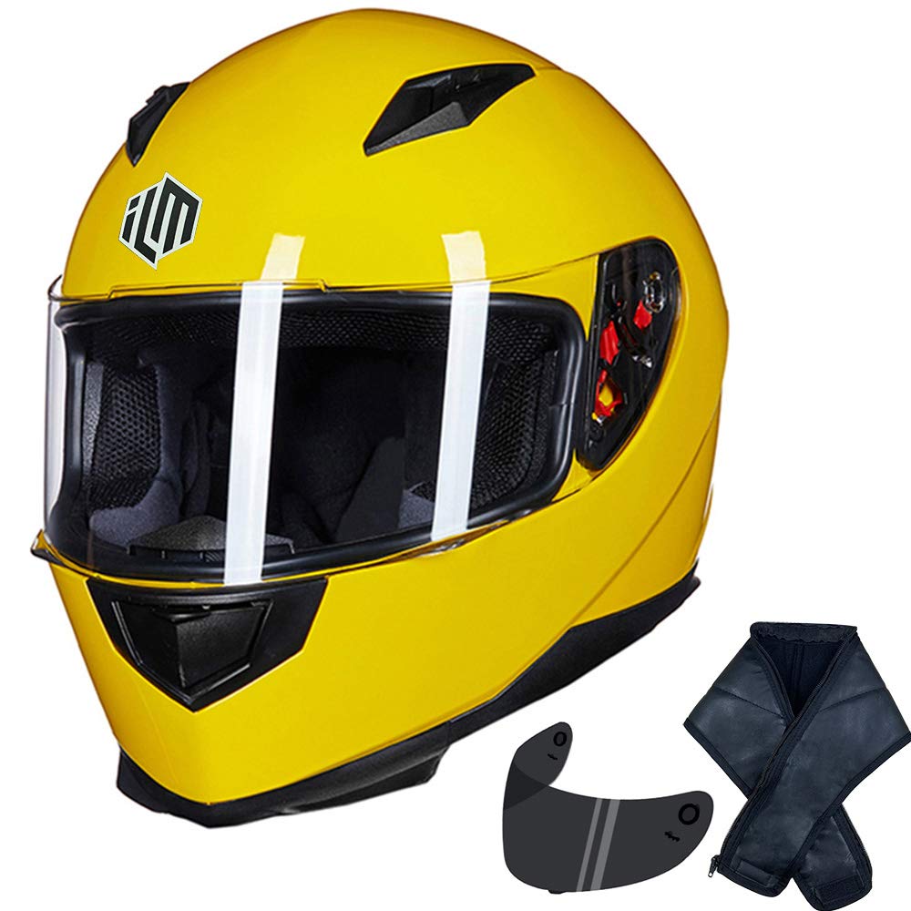 Ilm Full Face Motorcycle Street Bike Helmet With Removable Winter Neck Scarf + 2 Visors Dot Model-Jk313 (M, Yellow)