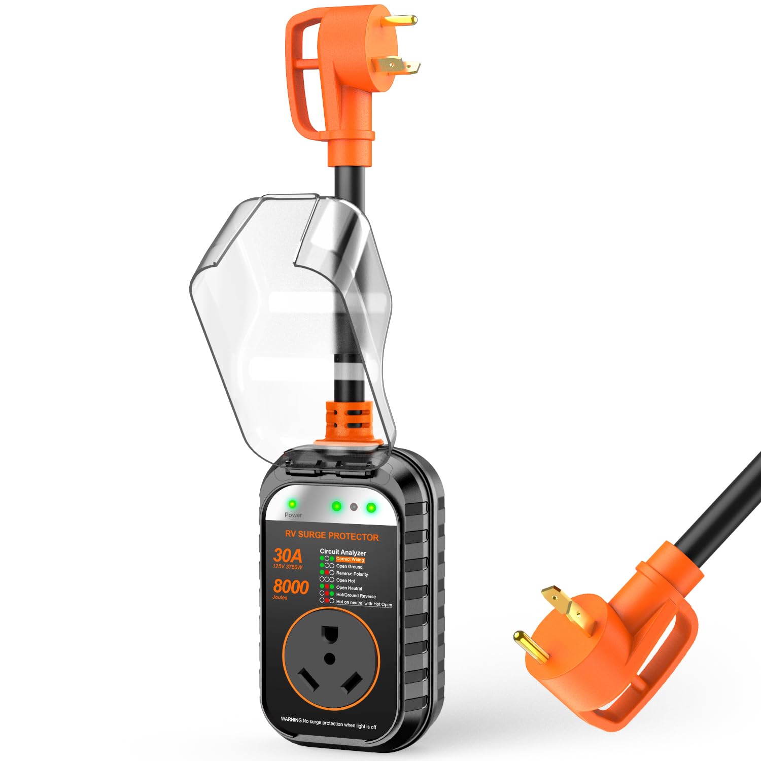 Geargo Rv Surge Protectors 30 Amp Rv Circuit Analyzer, Full Protection(8000 Joules), Rv Adapter Plug For Camper(Orange)