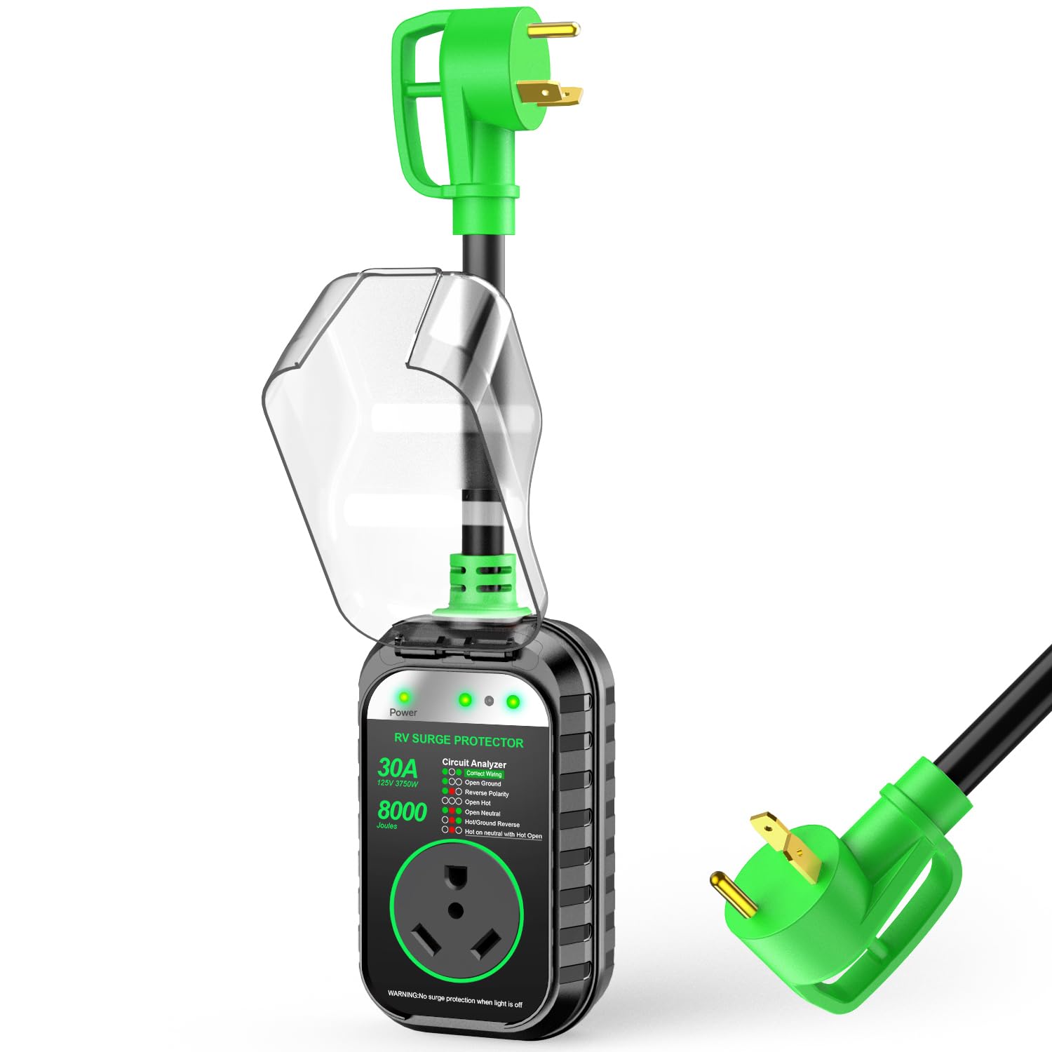 Geargo Rv Surge Protectors 30 Amp Rv Circuit Analyzer,Full Protection(8000 Joules), Rv Adapter Plug For Camper (Green)