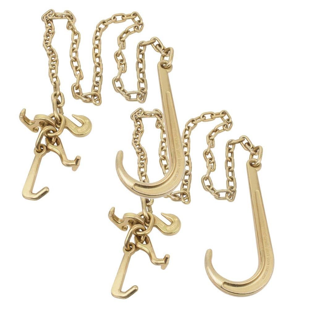 Mytee Products 2 Pack 5/16''X10' Leg G70 15'' Long Shank J Hook Tow Chain W/Rtj Cluster Hook & Grab Hook - 4700 Lbs Wll Heavy Du