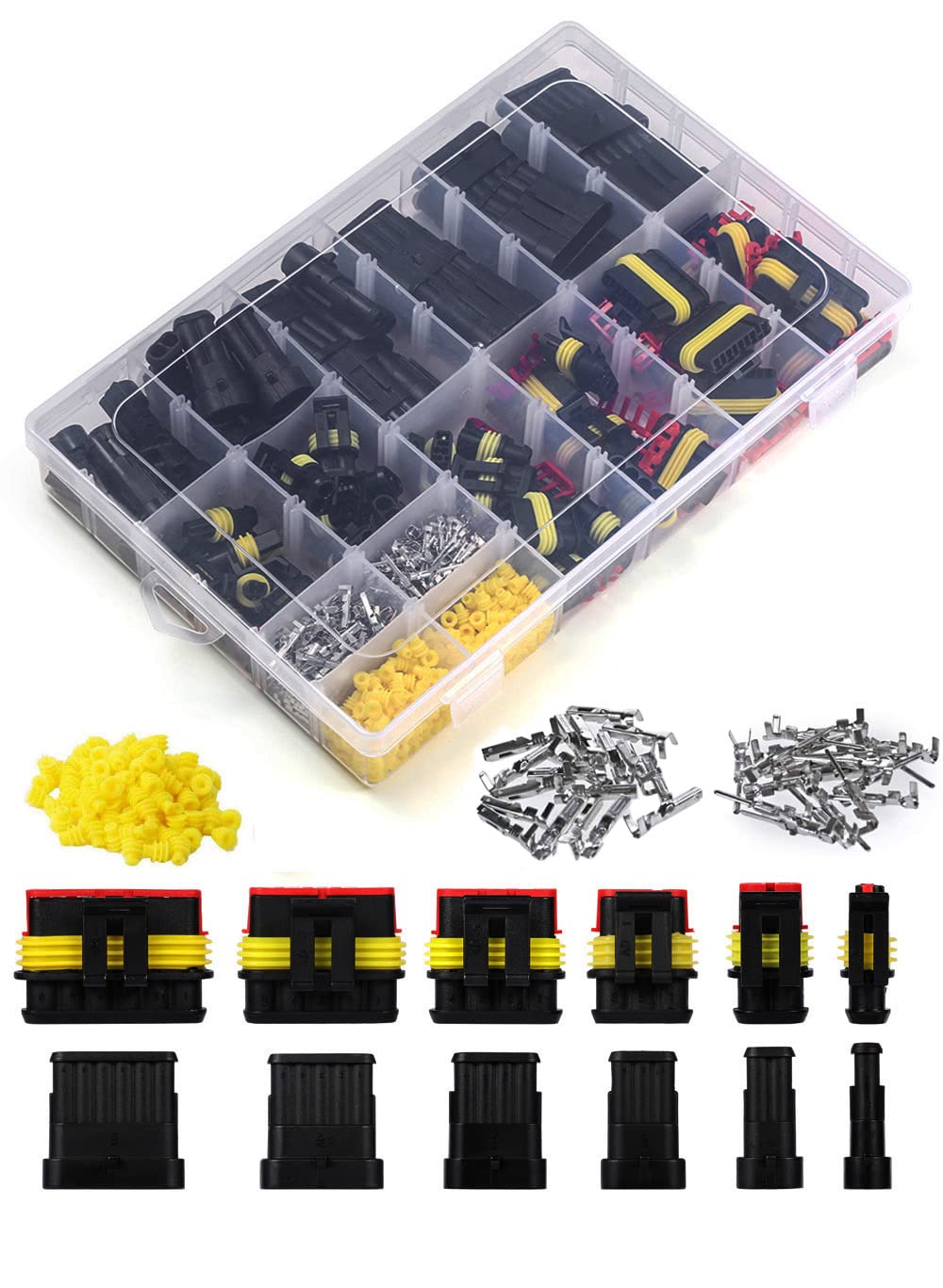 Twippo 800Pcs 50 Sets Waterproof Automotive Electrical Connectors Automotive Electrical Wire Connectors Plug Kit 1/2/3/4/5/6 Pin