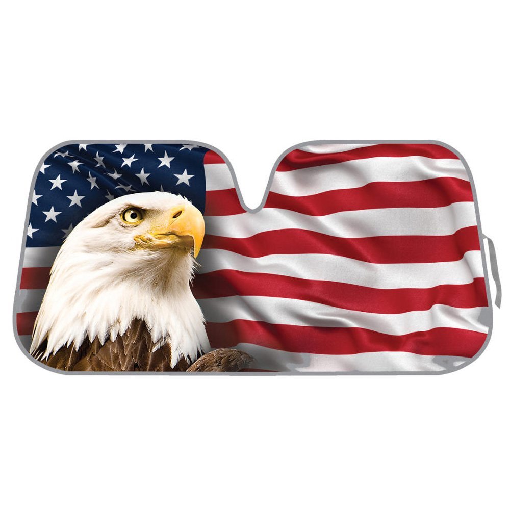 Bdk Usa Patriotic Eagle American Flag Sun Visor For Car Windshield Cover - Truck Window Shade 4Th Of July Car Flag Sun Visor For