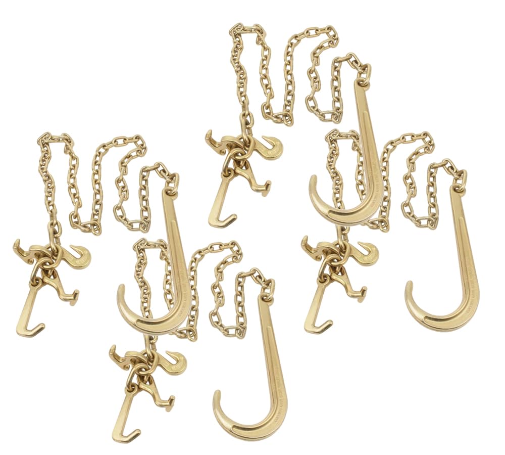 Mytee Products 4 Pack 5/16''X10' Leg G70 15'' Long Shank J Hook Tow Chain W/Rtj Cluster Hook & Grab Hook - 4700 Lbs Wll Heavy Du