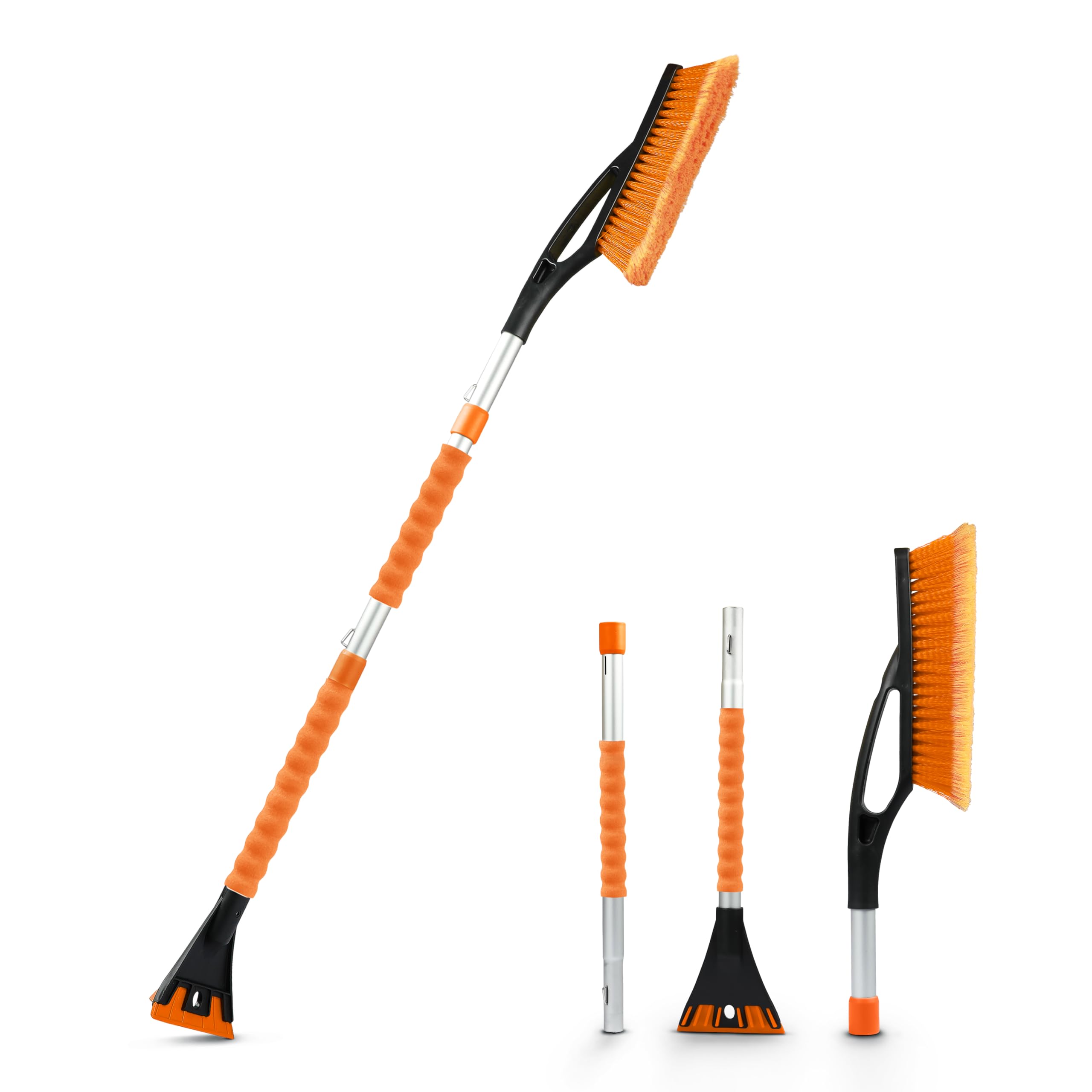 Econour 43'' Detachable Snow Brush And Ice Scraper For Cars | 3-Part Telescopic Snow Remover For Trucks And Suvs