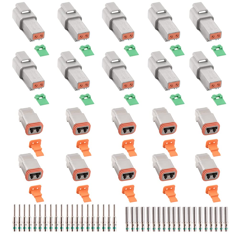 Jrready St6246 Deutsch 2 Pin Connector 10 Sets, Dt04-2P Dt06-2S Gray Waterproof Electrical Wire Connector With Solid Contacts 14