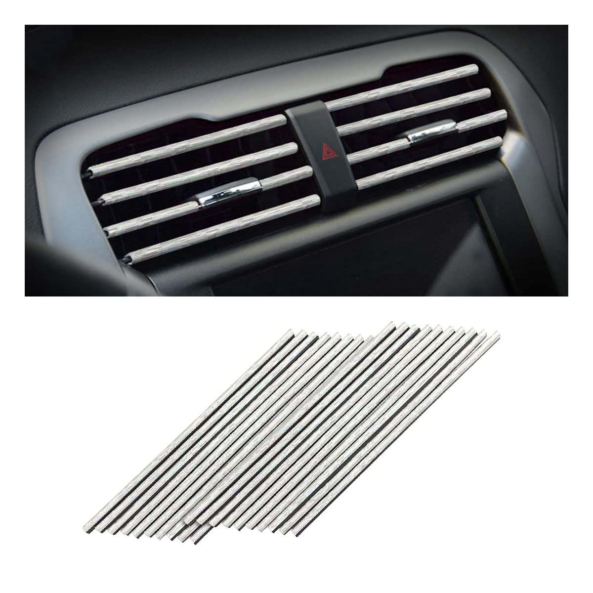 8Sanlione 20Pcs Car Air Conditioner Decoration Strip, Auto Air Vent Outlet Chrome Diy Trim Strips, Waterproof Moulding Bendable