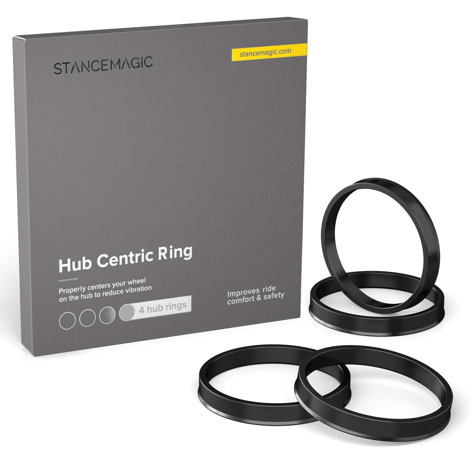 Stancemagic Hubcentric Rings (Pack Of 4) - 70.3Mm Id To 72.6Mm Od - Black Poly Carbon Plastic Hubrings Hub - Only Works On 70.3M