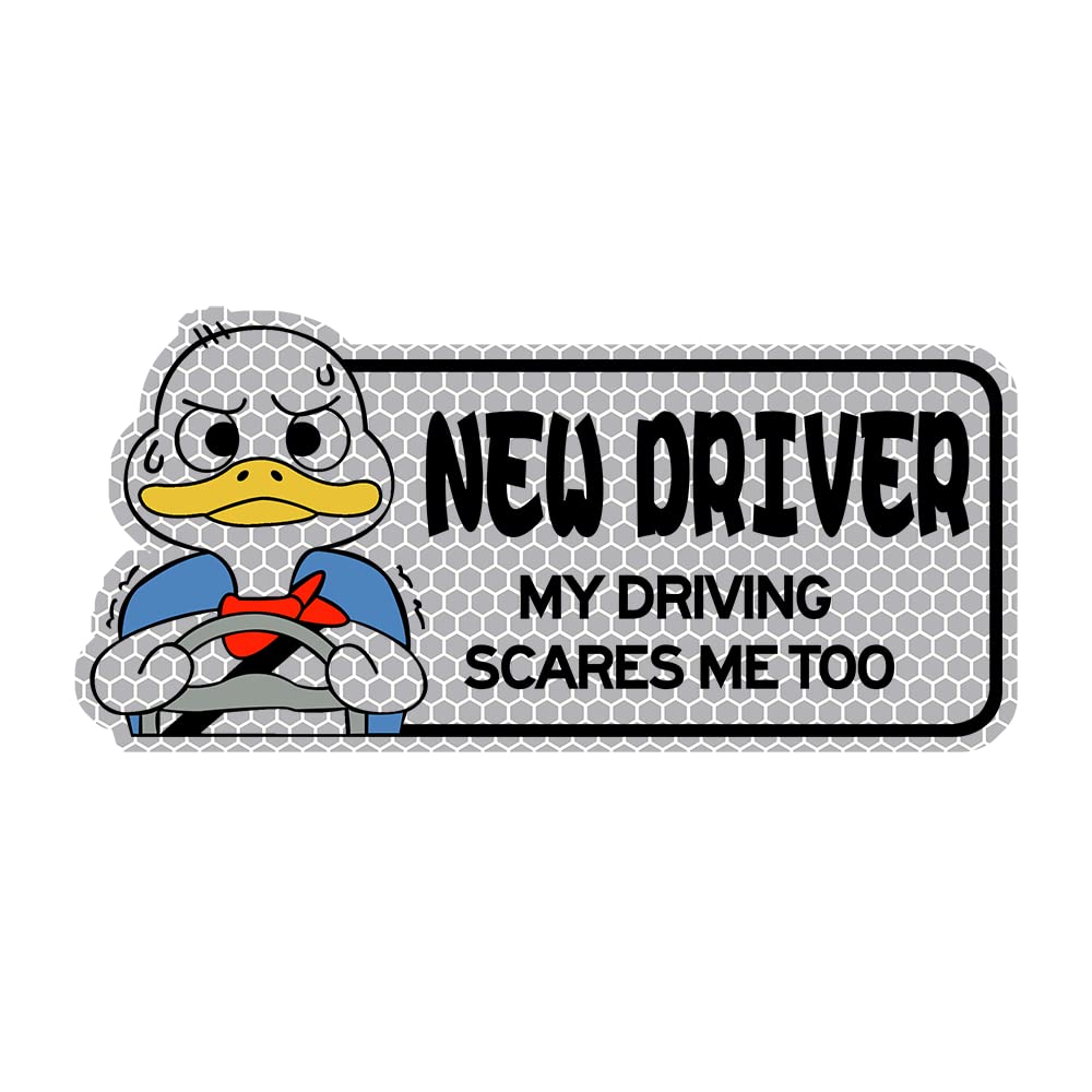 Biinfu Reflective New Driver Sticker, Student Driver Decal For Car, Vehicle Keep Distance Sign Bumper Funny Duck Sticker-Silver