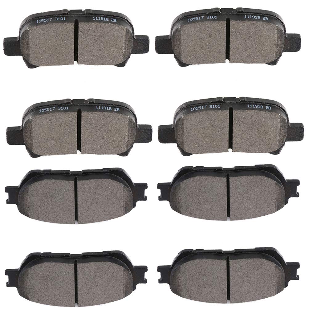 SCITOO Ceramic Brake Pads Kit - 8pcs Set for 2005-2007 Toyota Avalon, 2005-2006 Camry, 2004-2008 Solara - Durable