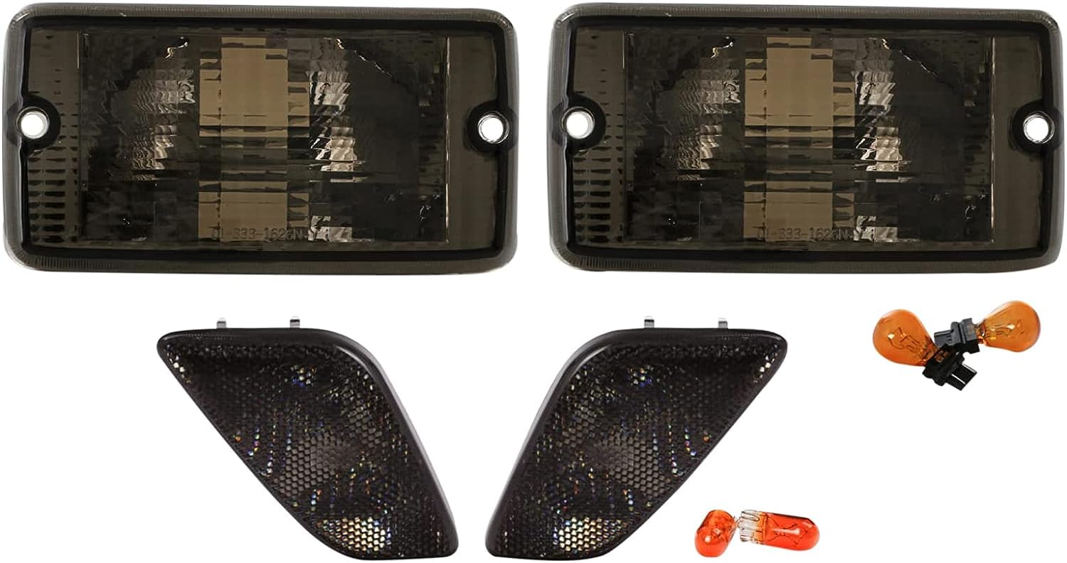 Usr Side Marker Lights - 4 Pieces Combo Smoke Lens Bumper Turn Signal Lamps + Fender Side Markers Set Compatible With 1997-2006