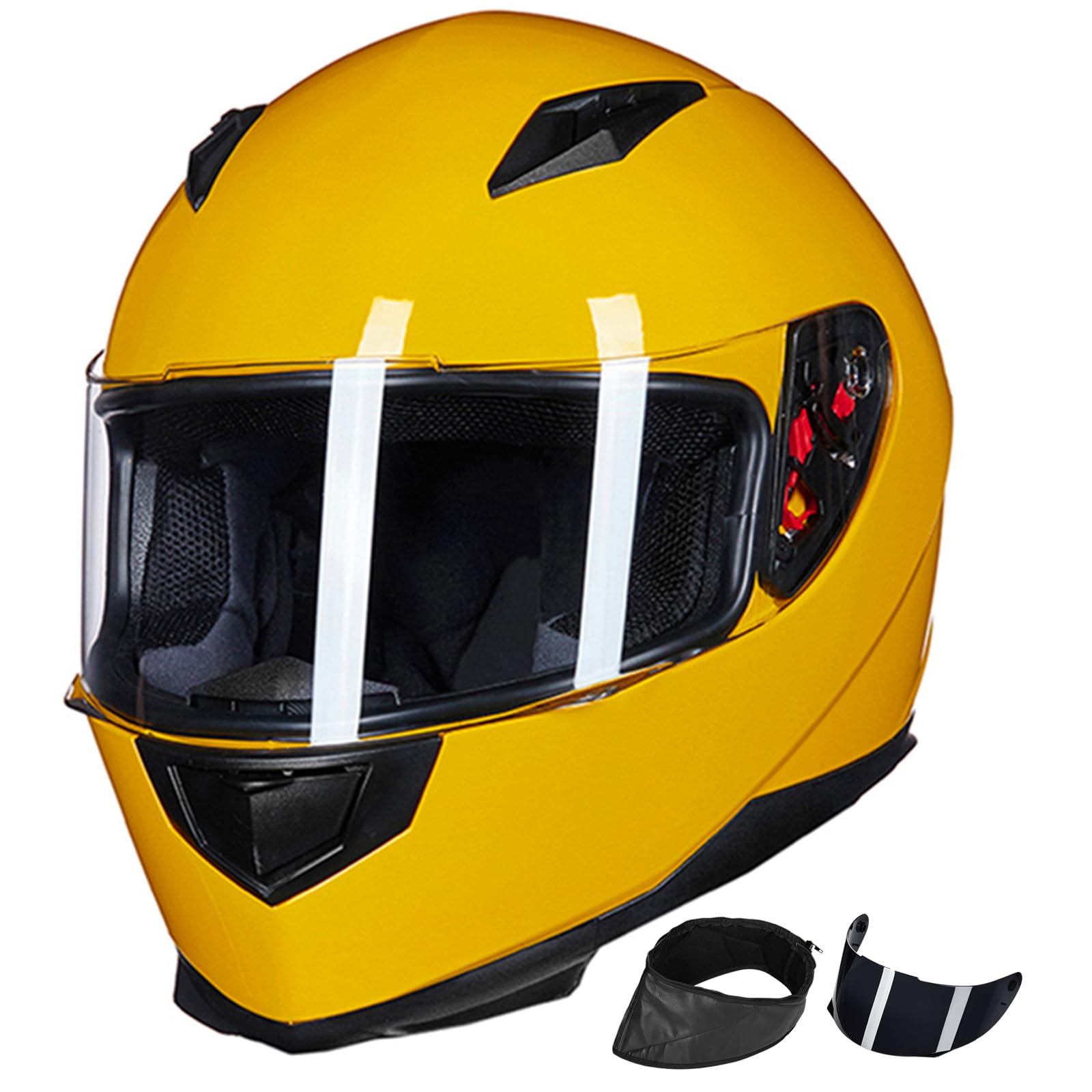 Ilm Full Face Motorcycle Street Bike Helmet With Removable Winter Neck Scarf + 2 Visors Dot Model-Jk313 (S, Yellow)