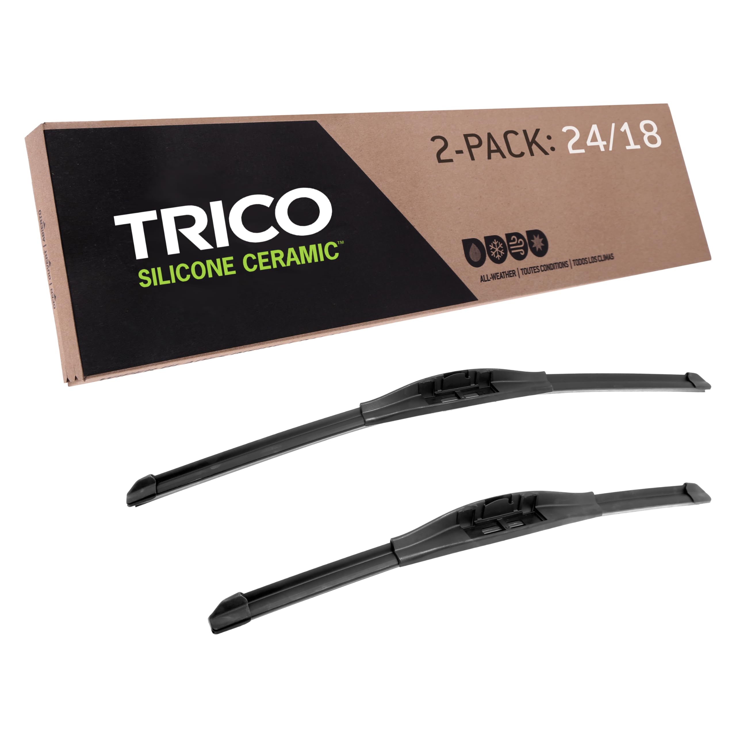 Trico Silicone Ceramic Coated 24'' + 18'' Super Premium Automotive Replacement Windshield Wiper Blades (Set Of 2), Passenger And