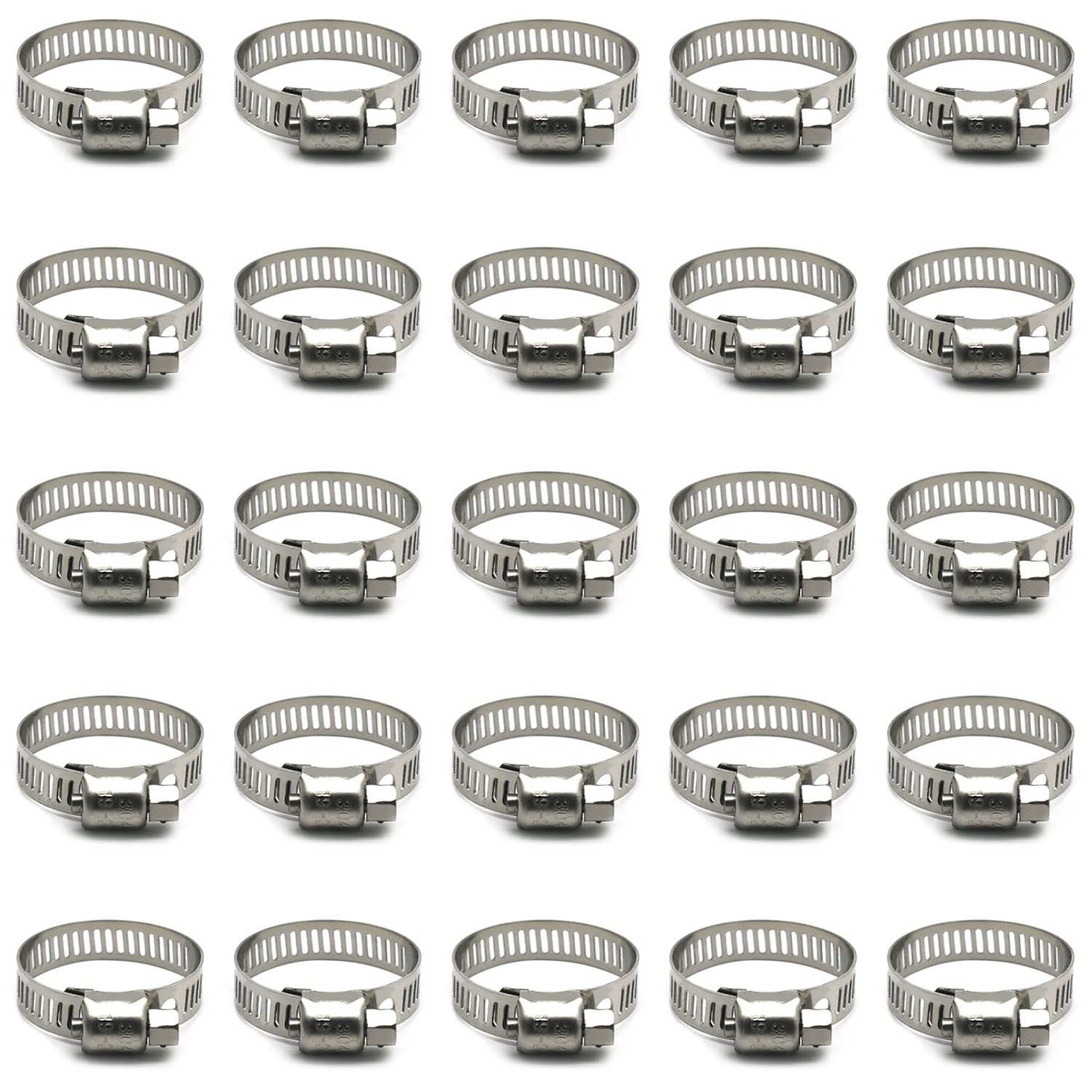 25 Pack Stainless Steel Hose Clamps, 3/4 Inch To 1-1/8 Inch Worm Gear Metal Hose Clamps For Pipe, Dryer Repair, Tubing And Fuel