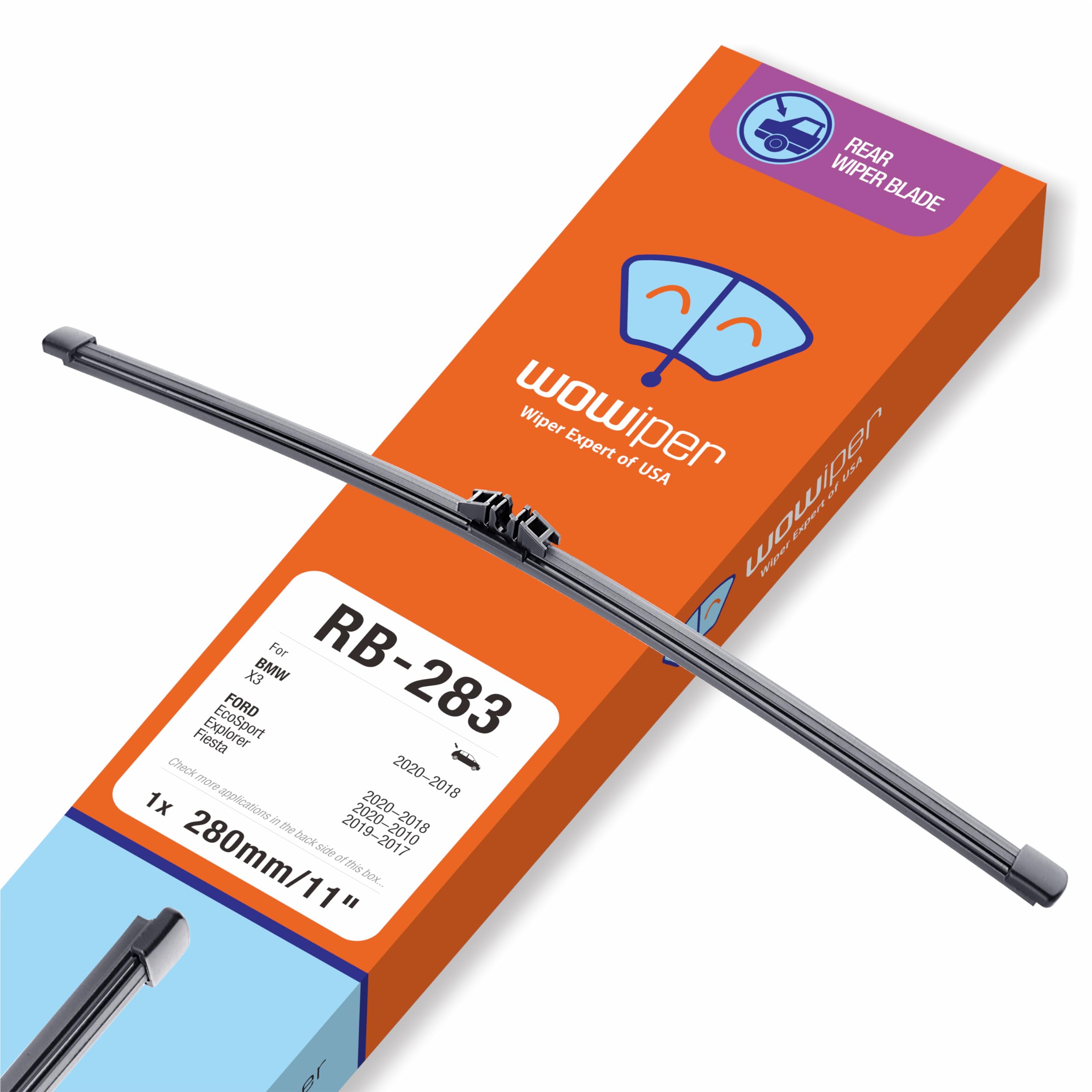 Wowiper 11 Inch (A283H) Rear Wiper Blade Replacement For Ford Explorer 2020-2010 Ecosport 2020-2018 Fiesta 2019-2017/Bmw X3 2020