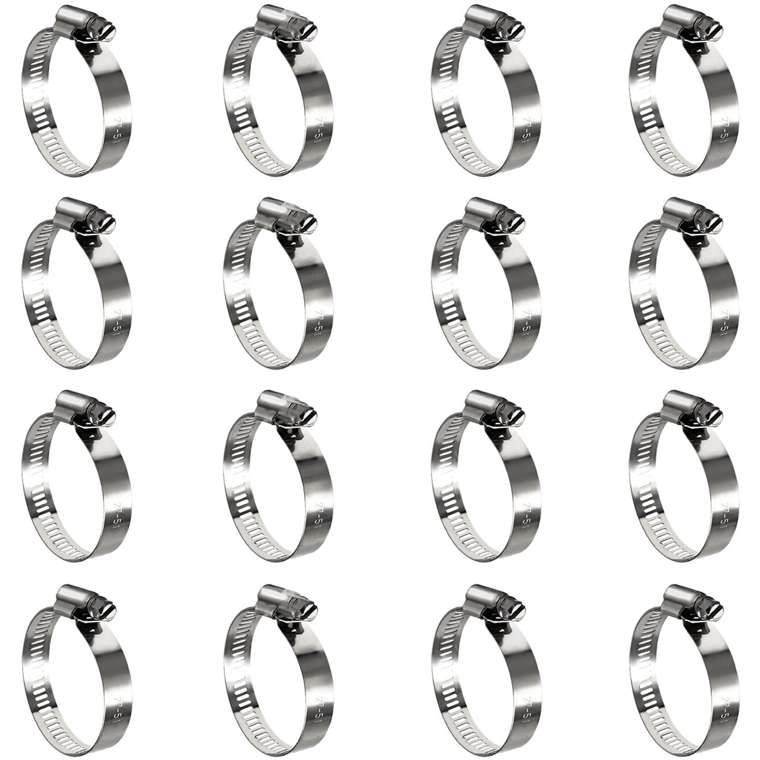 16 Pack Stainless Steel Hose Clamps, 1 Inch To 2 Inch Worm Gear Metal Hose Clamps For Pipe, Dryer Repair, Tubing And Fuel Line