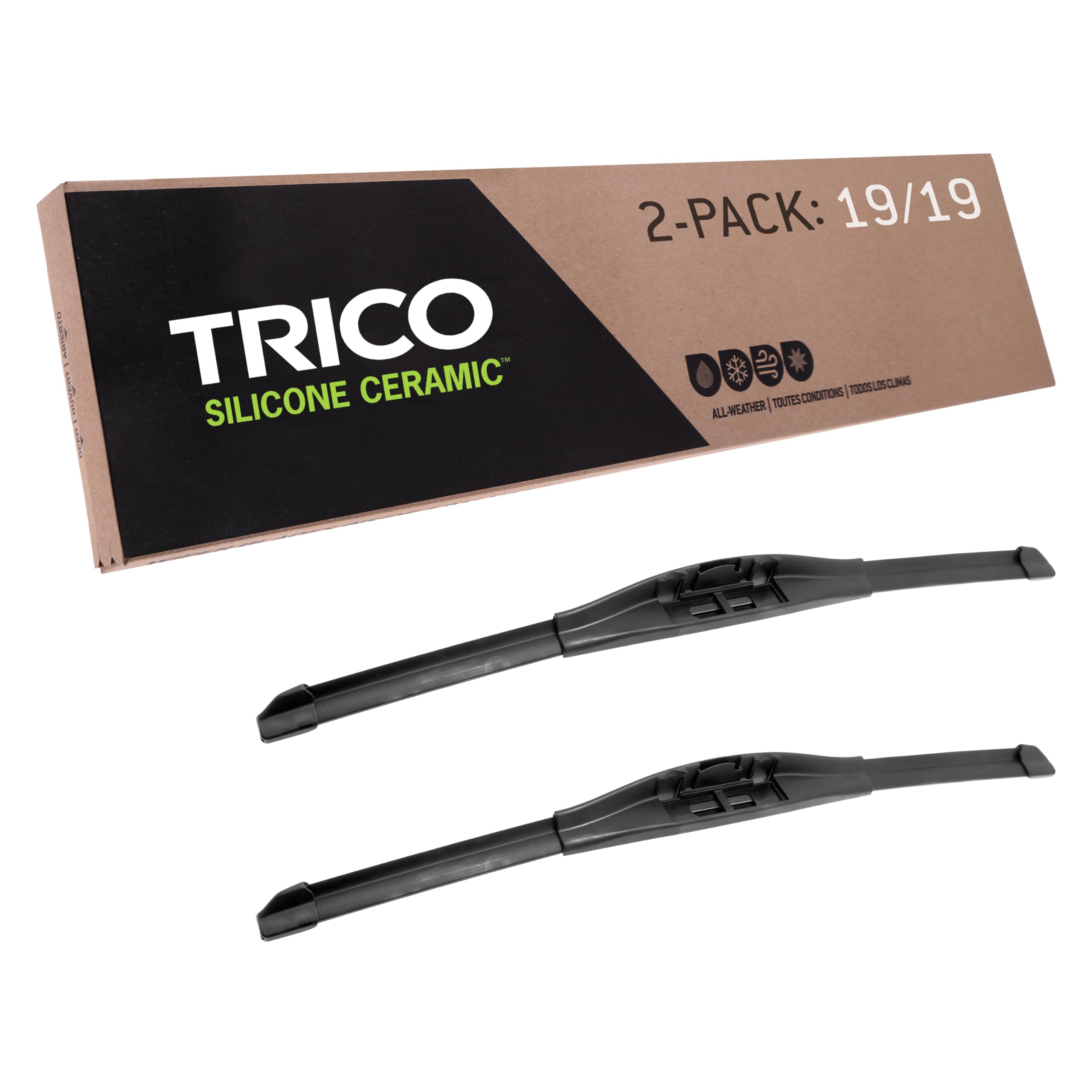 Trico Silicone Ceramic Coated 19'' + 19'' Super Premium Automotive Replacement Windshield Wiper Blades (Set Of 2), Passenger And