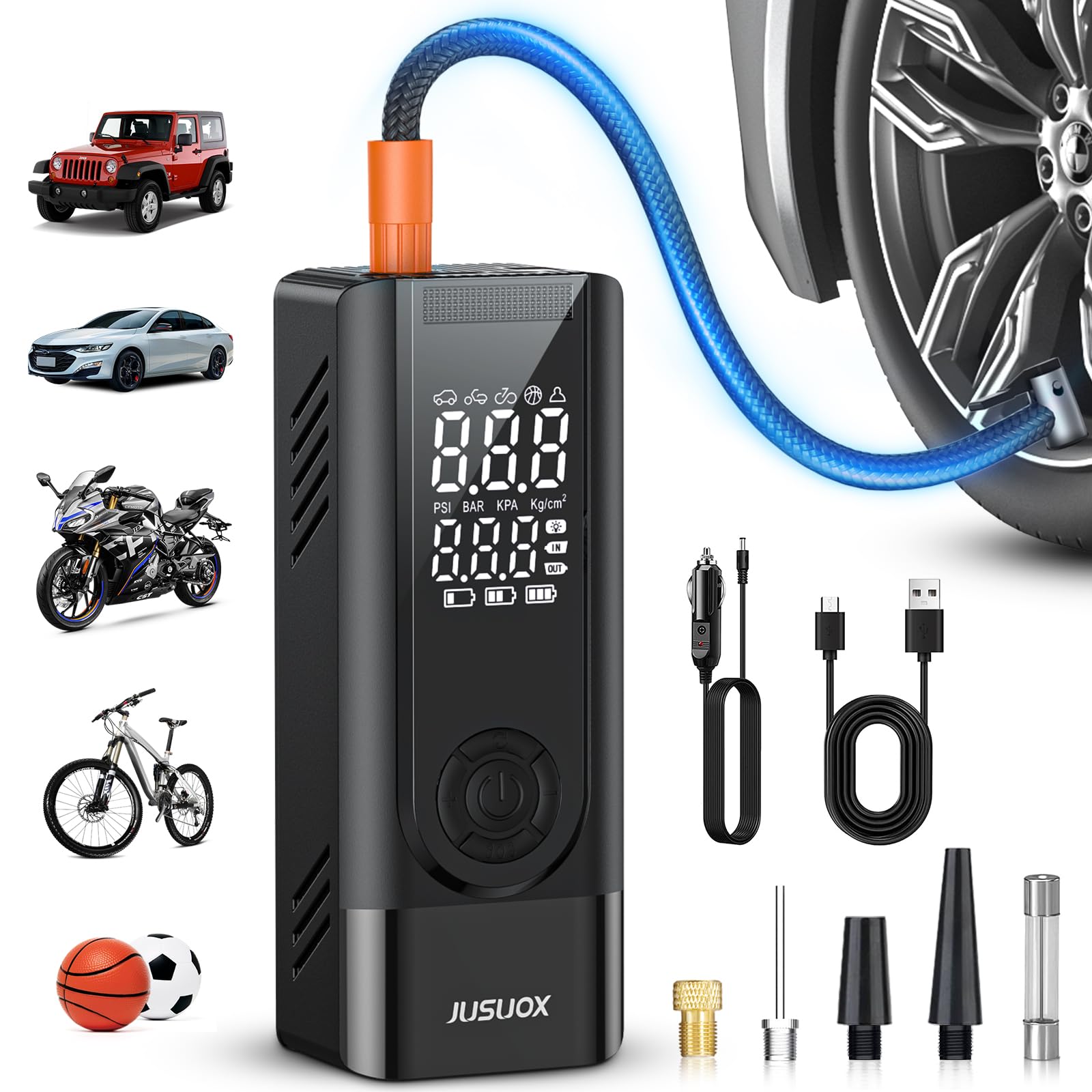 Tire Inflator Portable Air Compressor, 150Psi Cordless Air Pump For Car Tires, Battery & 12V Dc Dual Power Electric Bike Tire Pu