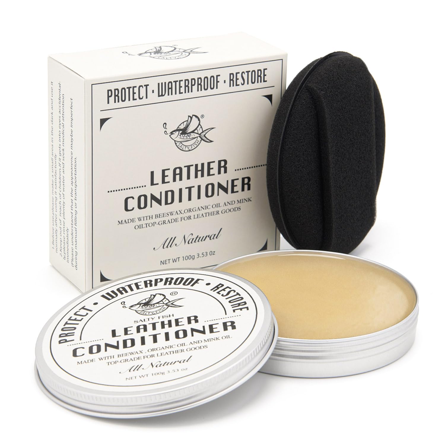 Salty Fish All-Natural Leather Conditioner And Cleaner,Made With Mink Oil Beeswax,Protect Soften Waterproof Leather Furniture,Ca