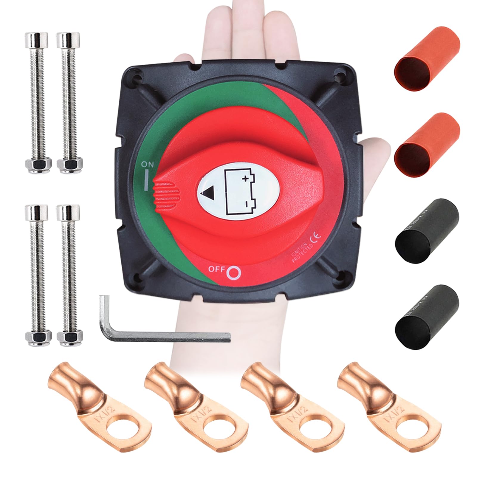 Ampper High Current Battery Switch, 12-48 V Battery Master Cut Disconnect Switch Isolator With Lugs For Marine Boat, Ship, Yacht