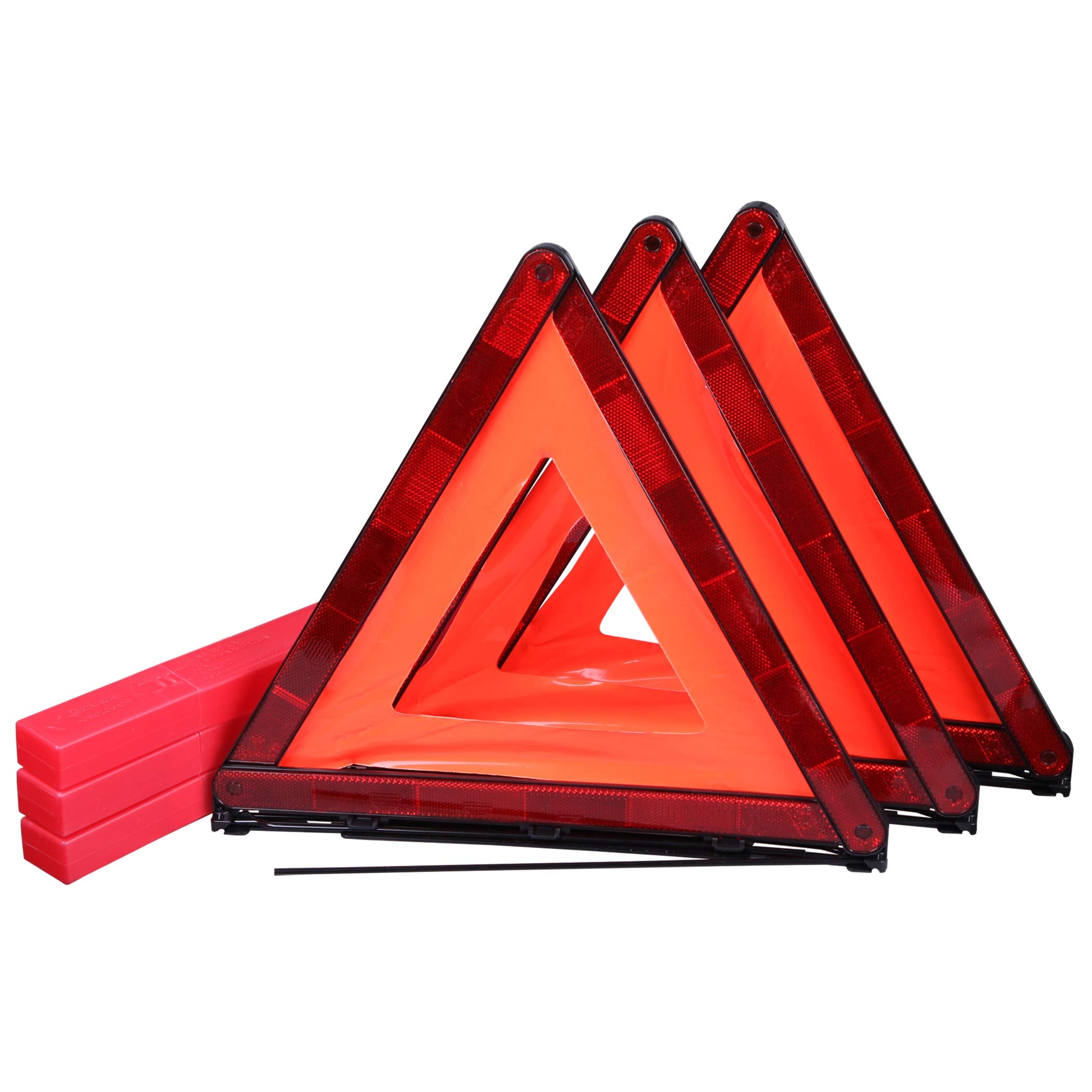 Cartman Foldable Warning Triangle Emergency Warning Triangle Reflector Safety Triangle Kit, Pack Of 3, With Storage Case