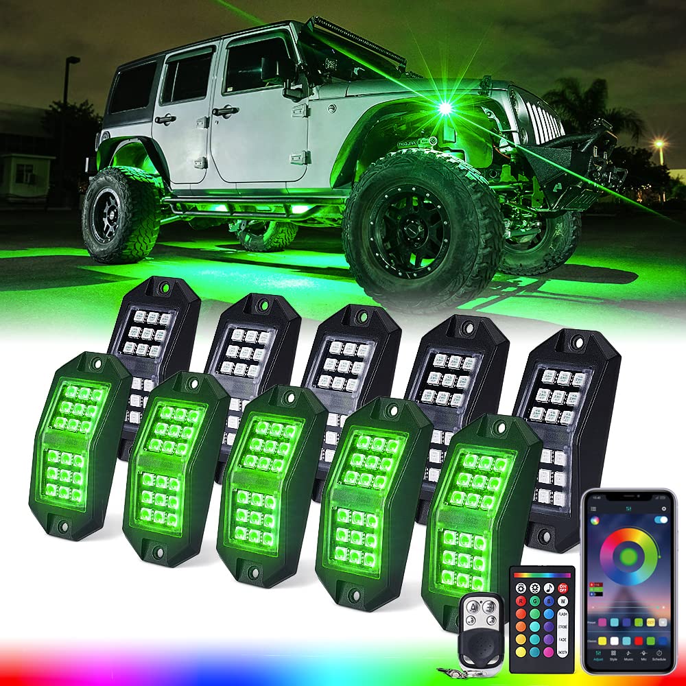 Xprite Wide Angle Bluetooth Rgb Led Rock Lights Kit, Multicolor Neon Lighting Footwell Underglow Kits W/Wireless Remote, Compati