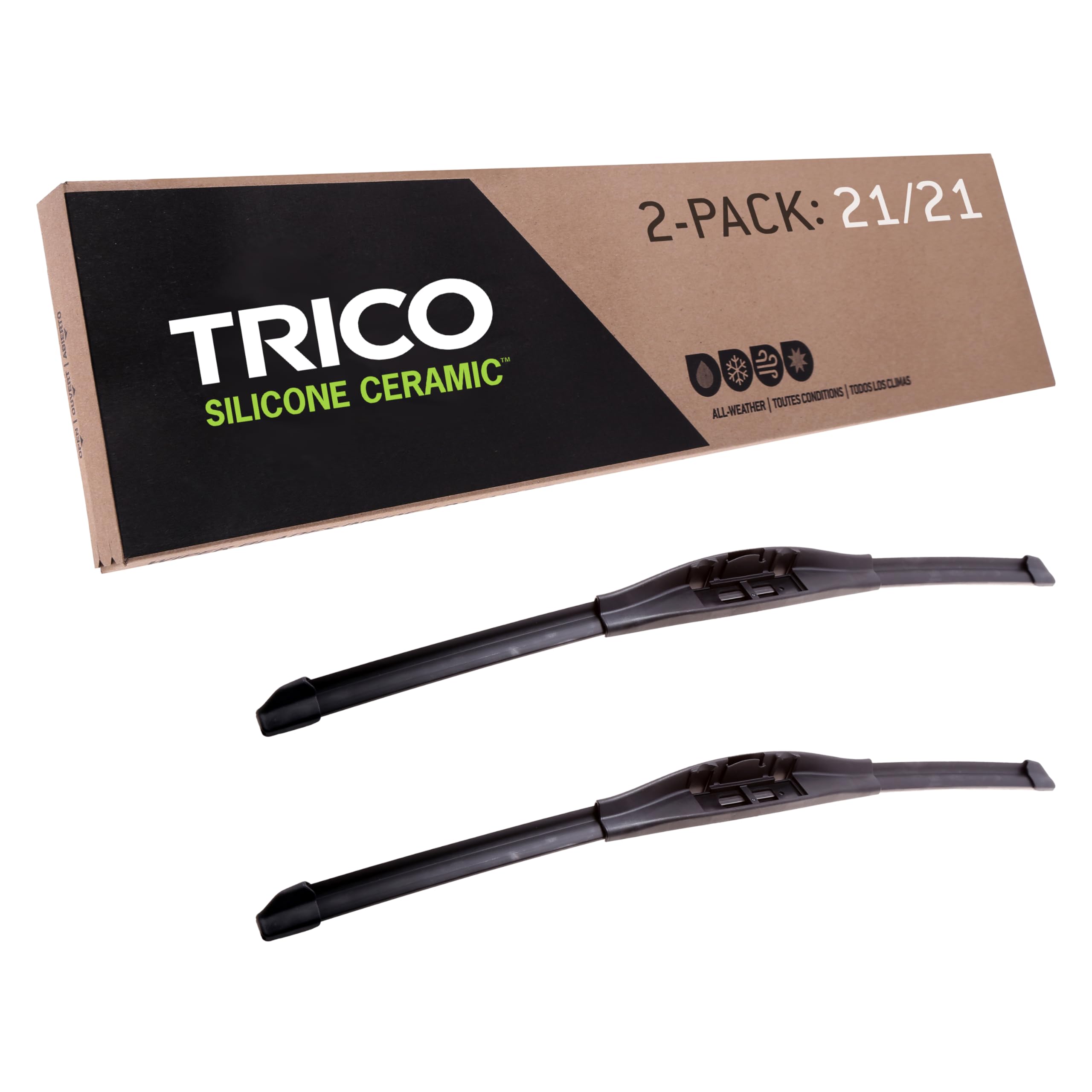 Trico Silicone Ceramic Coated 21'' + 21'' Super Premium Automotive Replacement Windshield Wiper Blades (Set Of 2), Passenger And