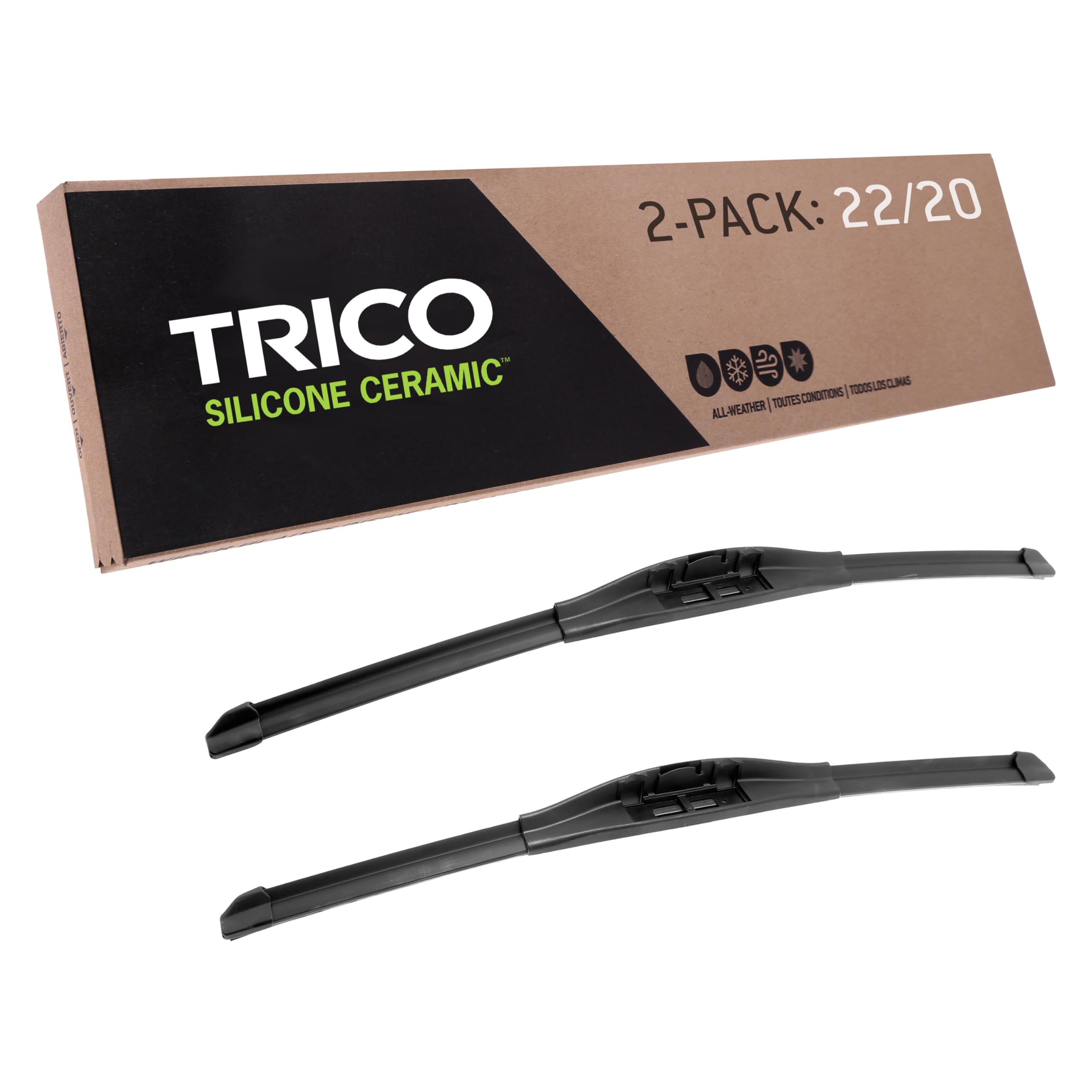Trico Silicone Ceramic Coated 22'' + 20'' Super Premium Automotive Replacement Windshield Wiper Blades (Set Of 2), Passenger And
