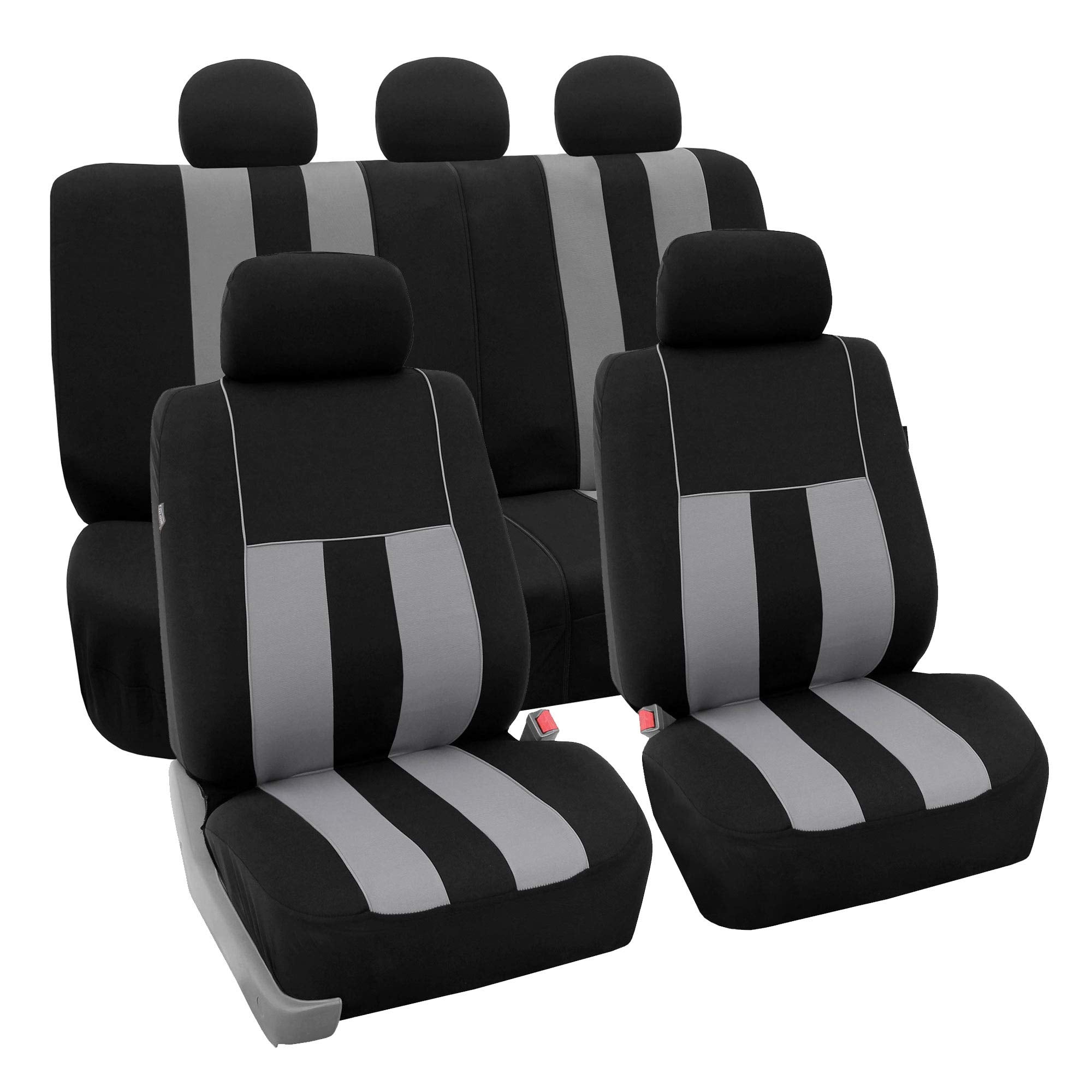 Fh Group Car Seat Cover Full Set Striking Striped Gray Car Seat Covers With Front Seat Covers And Rear Split Bench Car Seat Cove