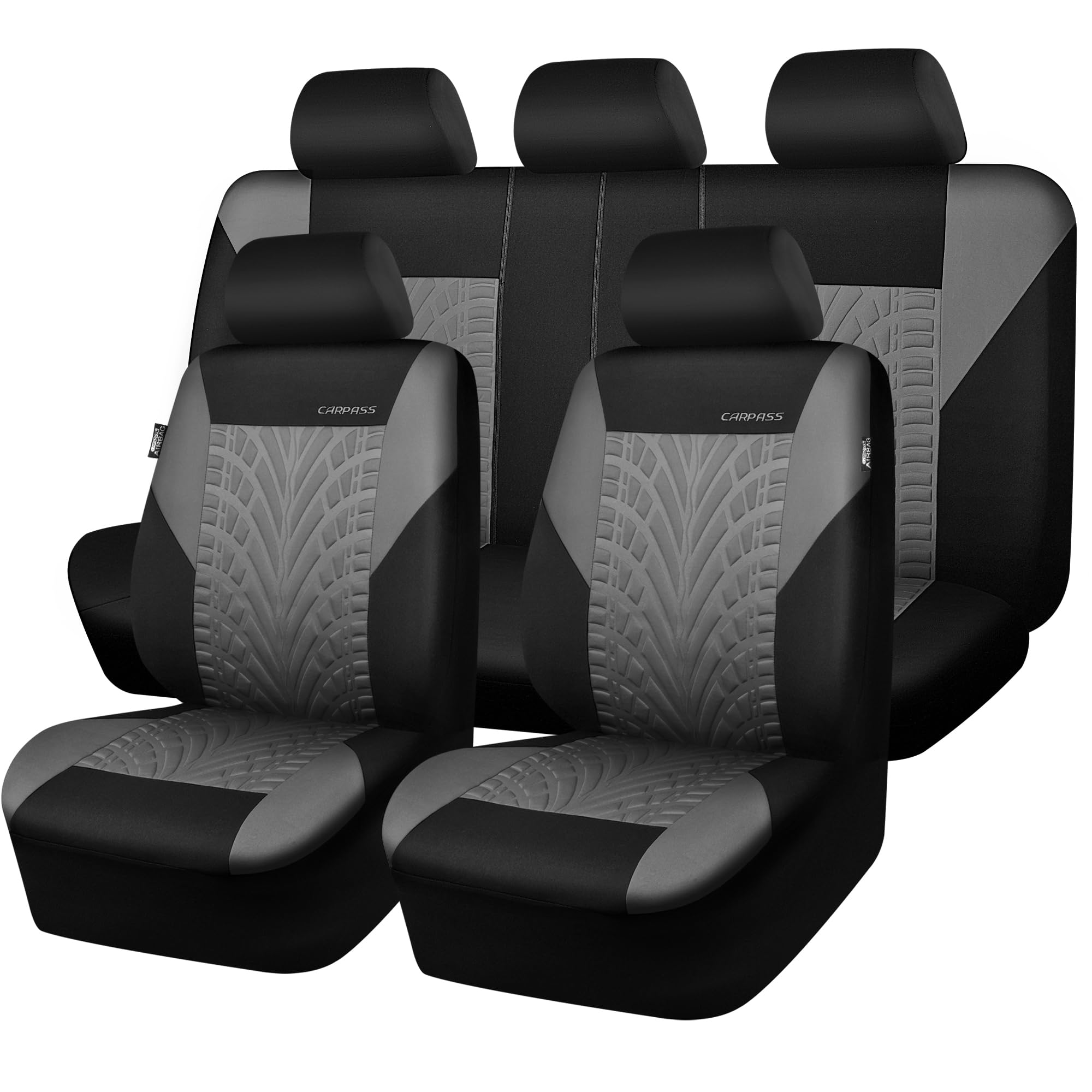 Car Pass Car Seat Covers Full Sets, Front & Split Rear Bench For Car, 3D Tyre Embossed Automotive Interior Covers, Airbag Compat