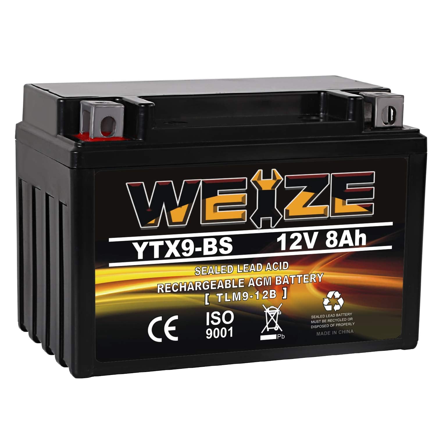 Weize Ytx9-Bs Maintenance Free Lead-Acid Battery For Motorcycle, Atv, Honda, Polaris, Suzuki