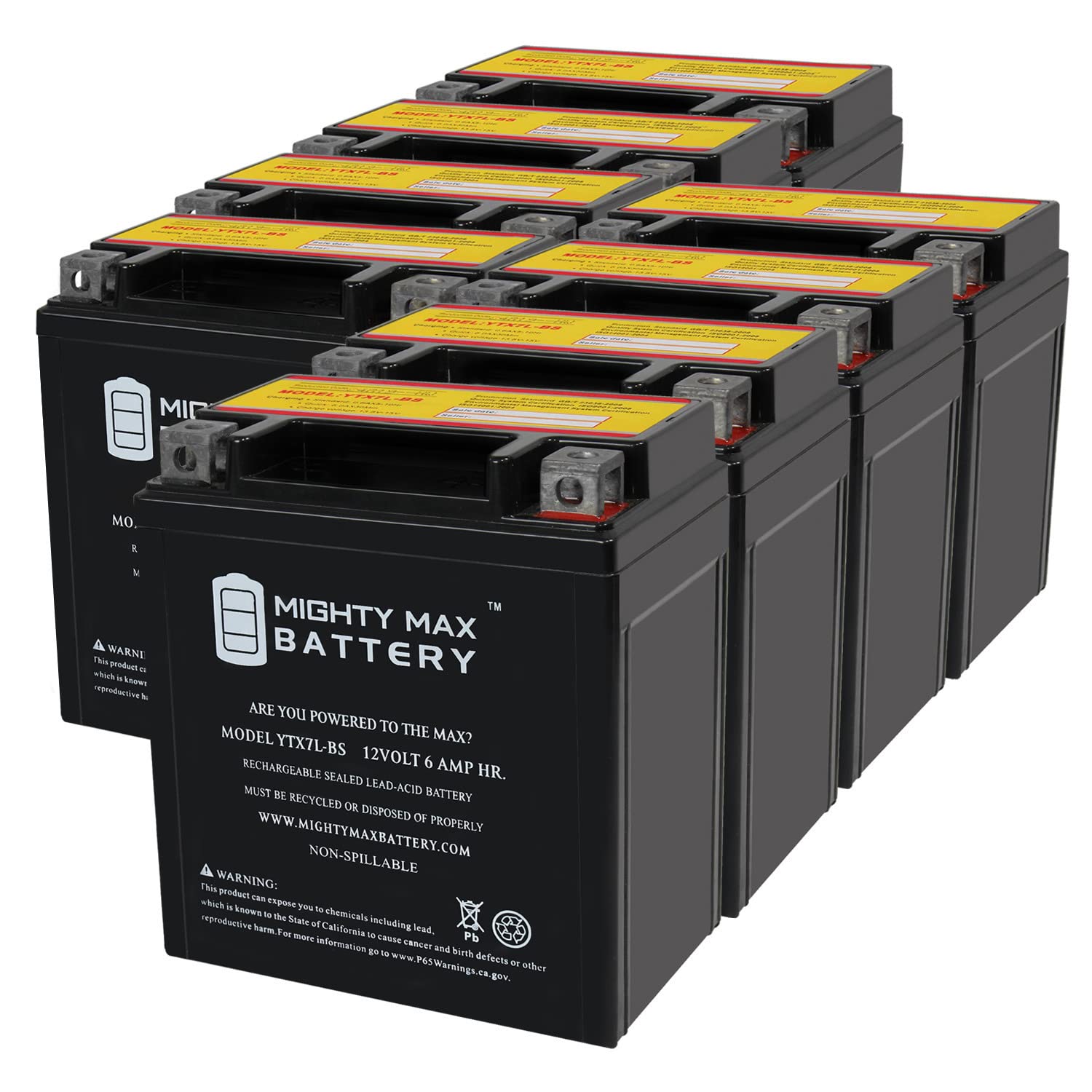 Mighty Max Battery Ytx7L-Bs 12V 6Ah Sealed Agm Battery For Motorcycle - 8 Pack