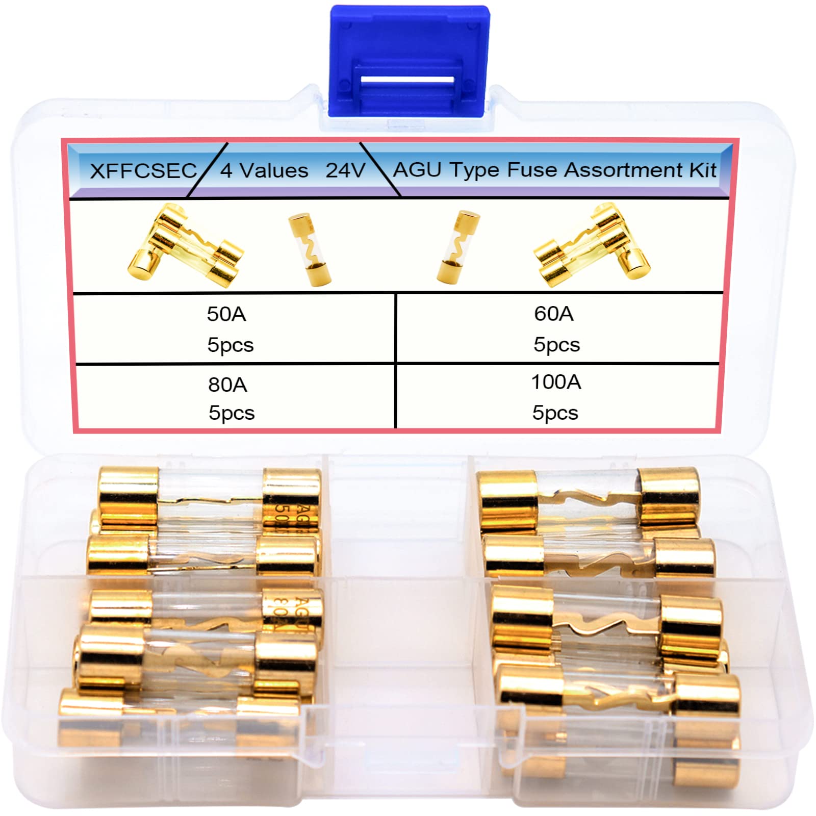 Xffcsec Amplifier Fuse Kit:10X38Mm 4 Values Audio Inline Fuse 100A/80A/60A/50A, Replacement Subwoofer Amp Fuse-For Car/Rv/Truck/