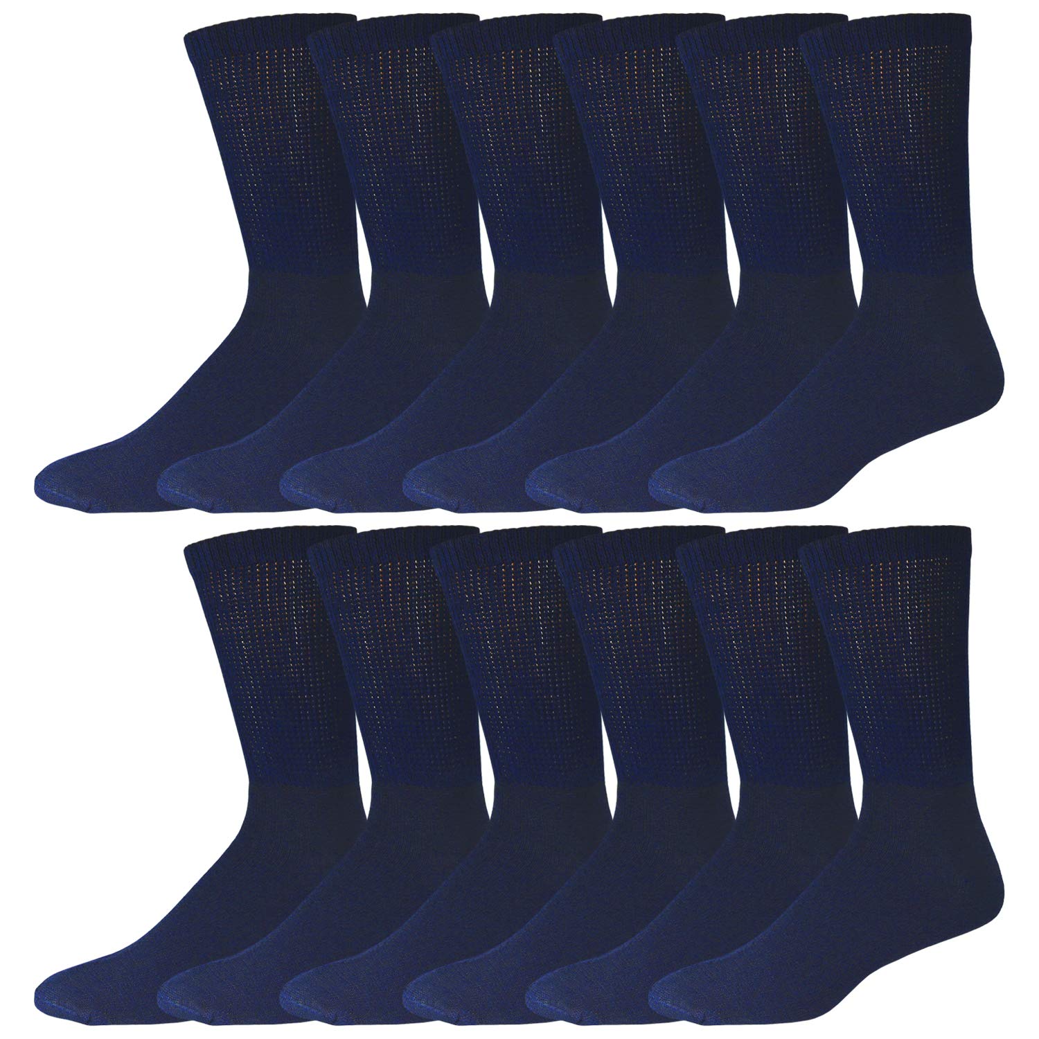 12 Pairs Of Cotton Diabetic Neuropathy Crew Socks (10-13, Fits Mens Shoe Size 9-12, Navy)