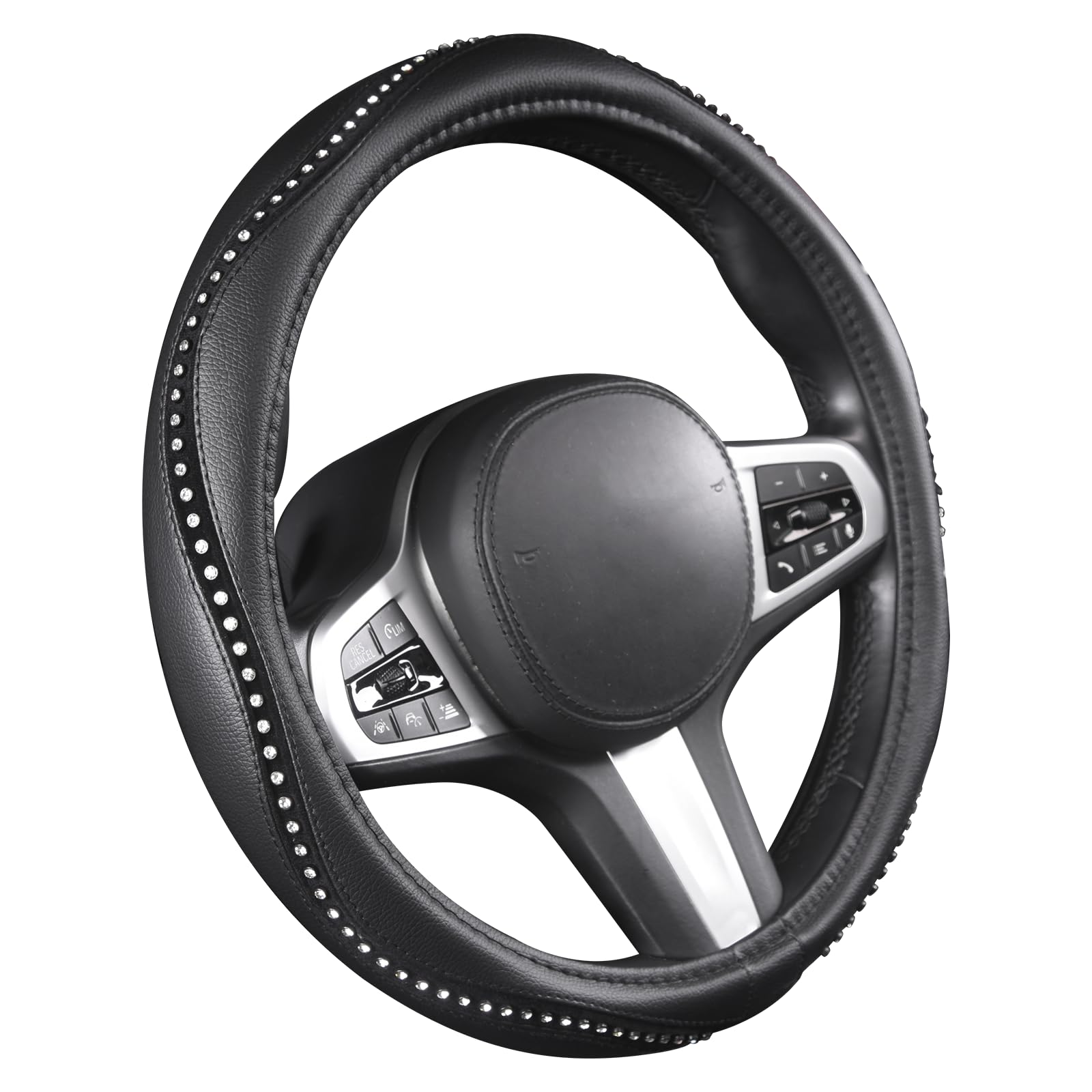 Autoyouth Steering Wheel Cover, Crystal Studded Rhinestone Bling Styling For Car, Suv, Truck Heavy Duty, Anti-Slip, Excellent Gr