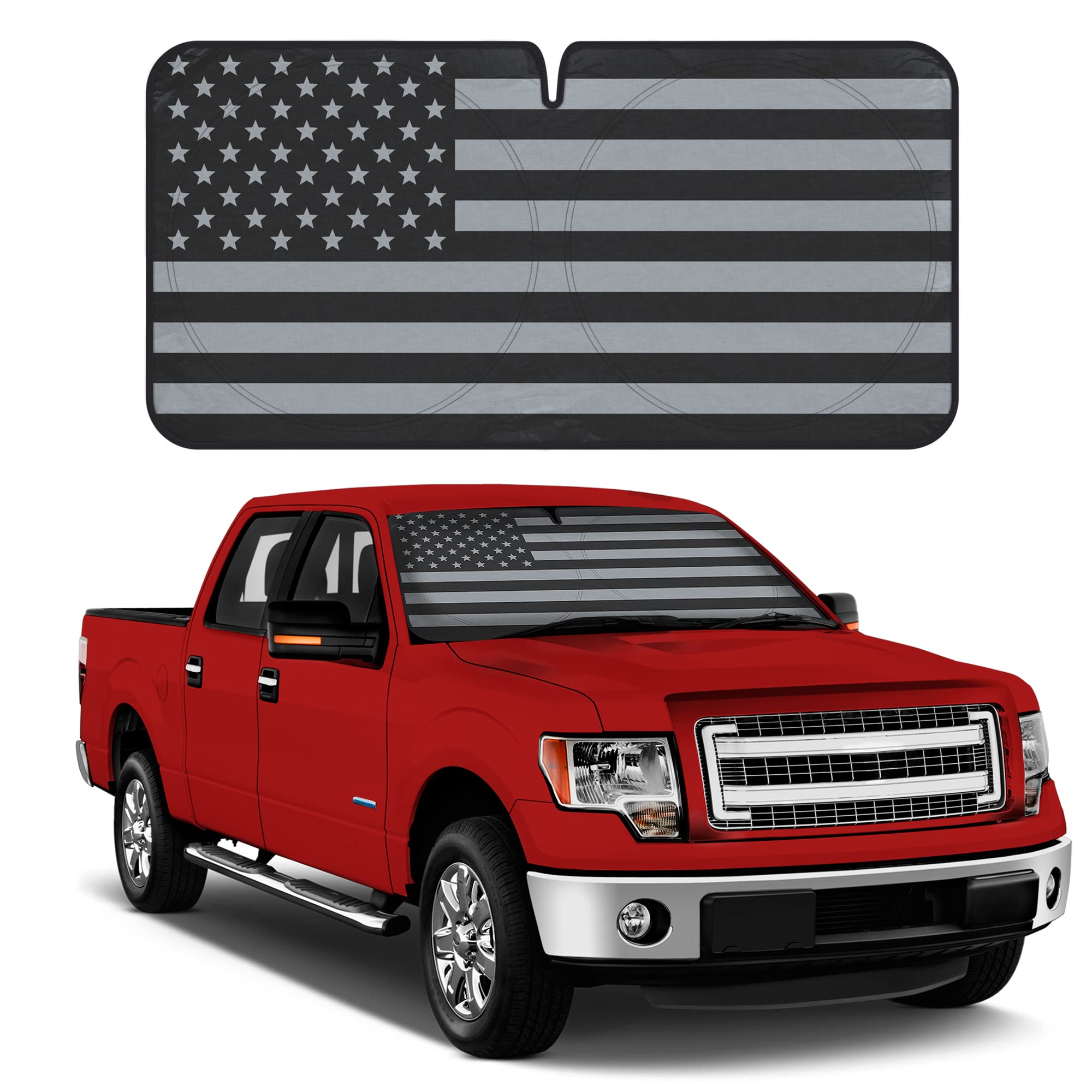 Bdk Usa Black American Flag Accordion Sun Visor For Car Windshield Cover - Truck Window Shades Car Flag & Sun Visor For Truck Wi
