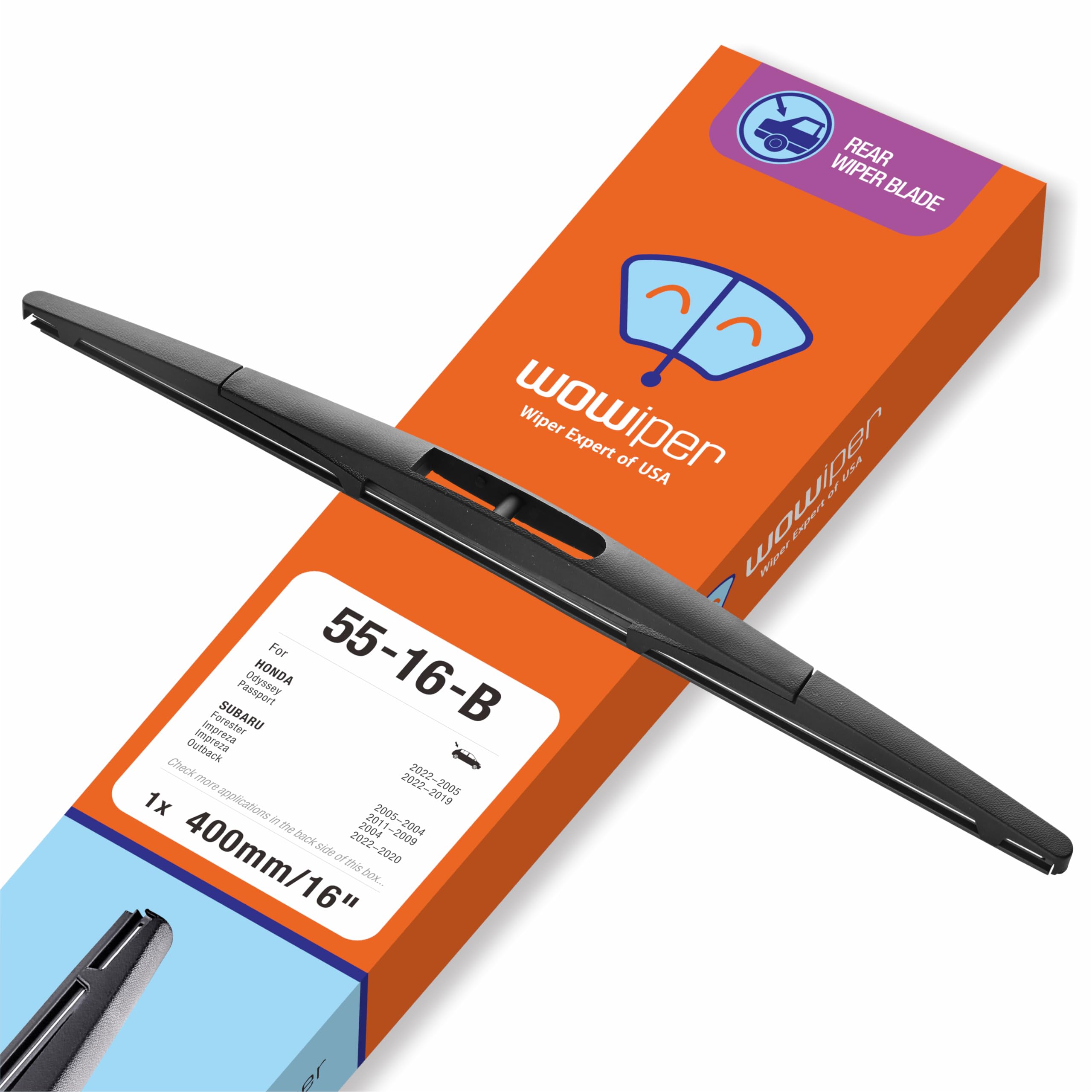 Wowiper 16 Inch (16-B) Rear Wiper Blade Replacement For Honda Odyssey 2022-2005 Insight 11-10 Passport 22-19 /Subaru Forester 05