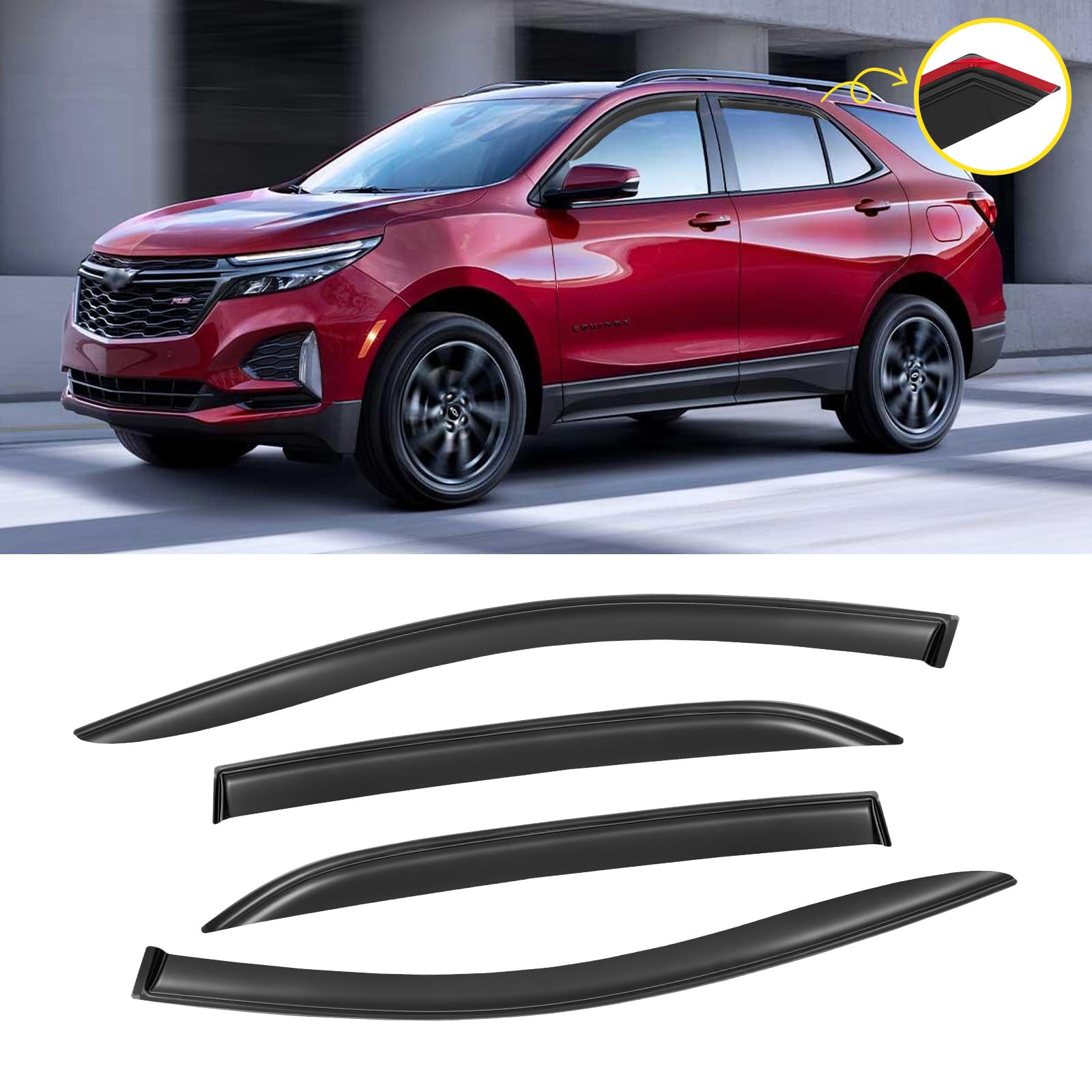 Cmvt Auto Window Visors For Chevy Chevrolet Equinox 2018-2024, Rain Guards Shields Vent Shade Deflector Dark Smoke 2019 2020 202