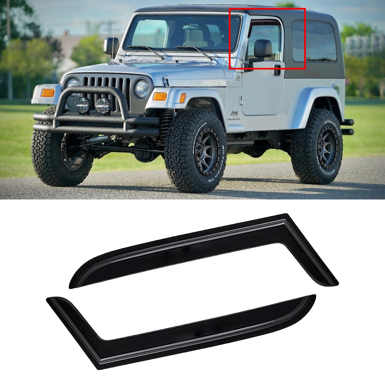 Cmvt Auto Window Visor For 1997-2006 Jeep Wrangler (Tj) 2-Door, Out-Channel Rain Guards Shields Vent Shade Deflector Wind Dark S