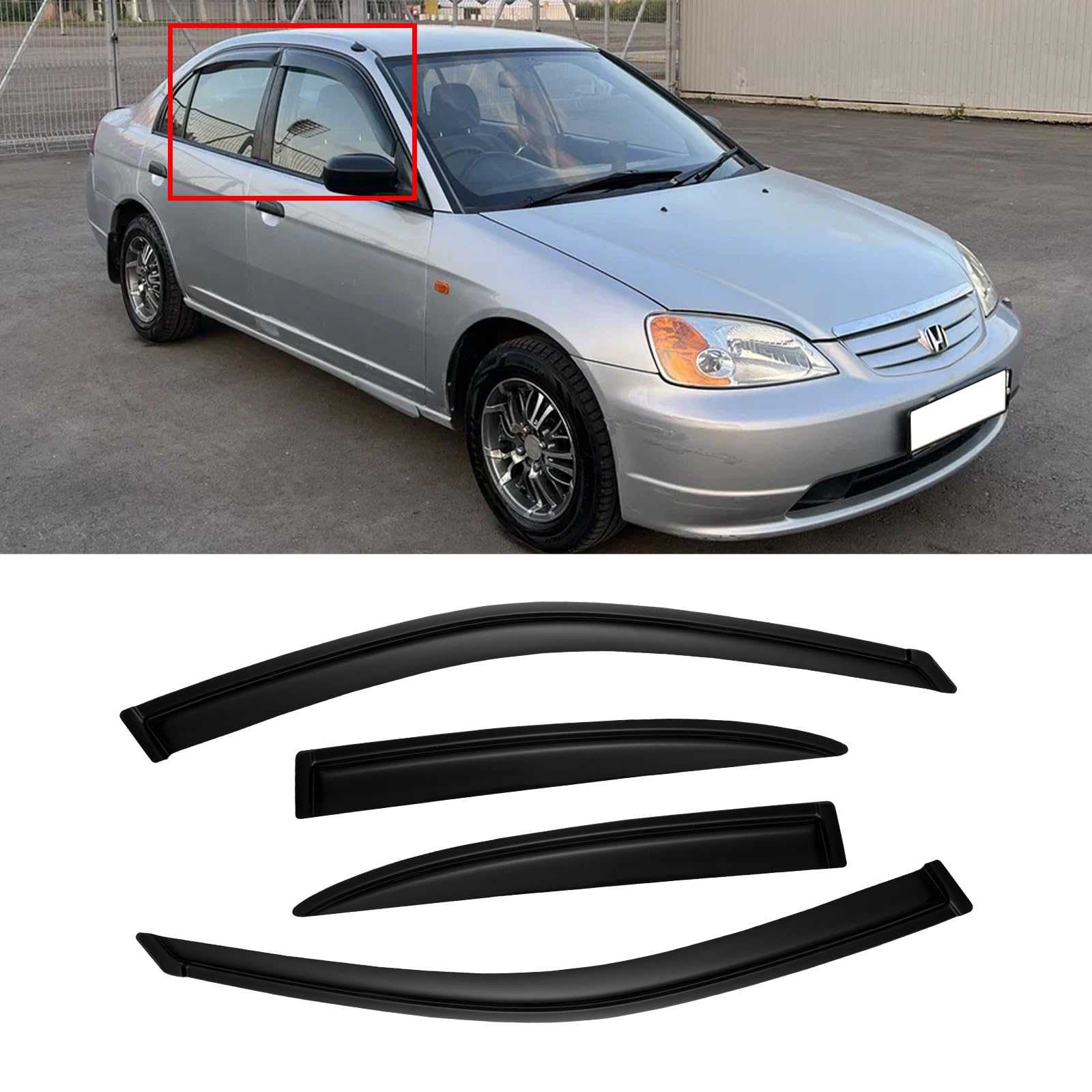 Cmvt Auto Window Visors For Honda Civic 2001-2005 4-Door Sedan, Outside-Mount Rain Guards Shields Vent Shade Deflector Dark Smok