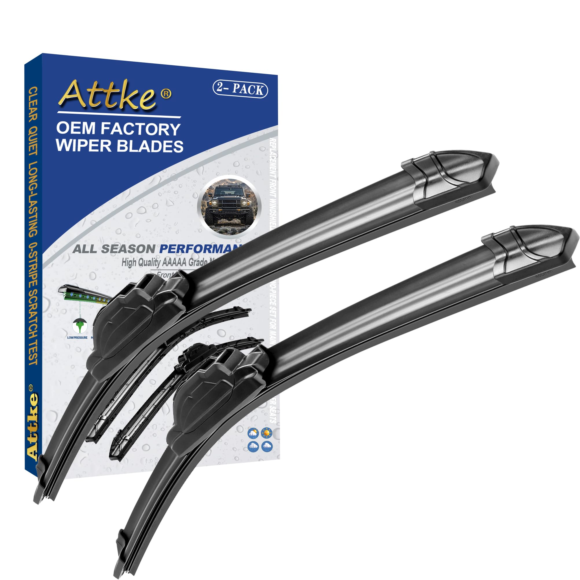 Attke Oem Quality Front Windshield Hook Wiper Blades Oe Original Style (28 + 16 Front Windshield Wiper Blades)