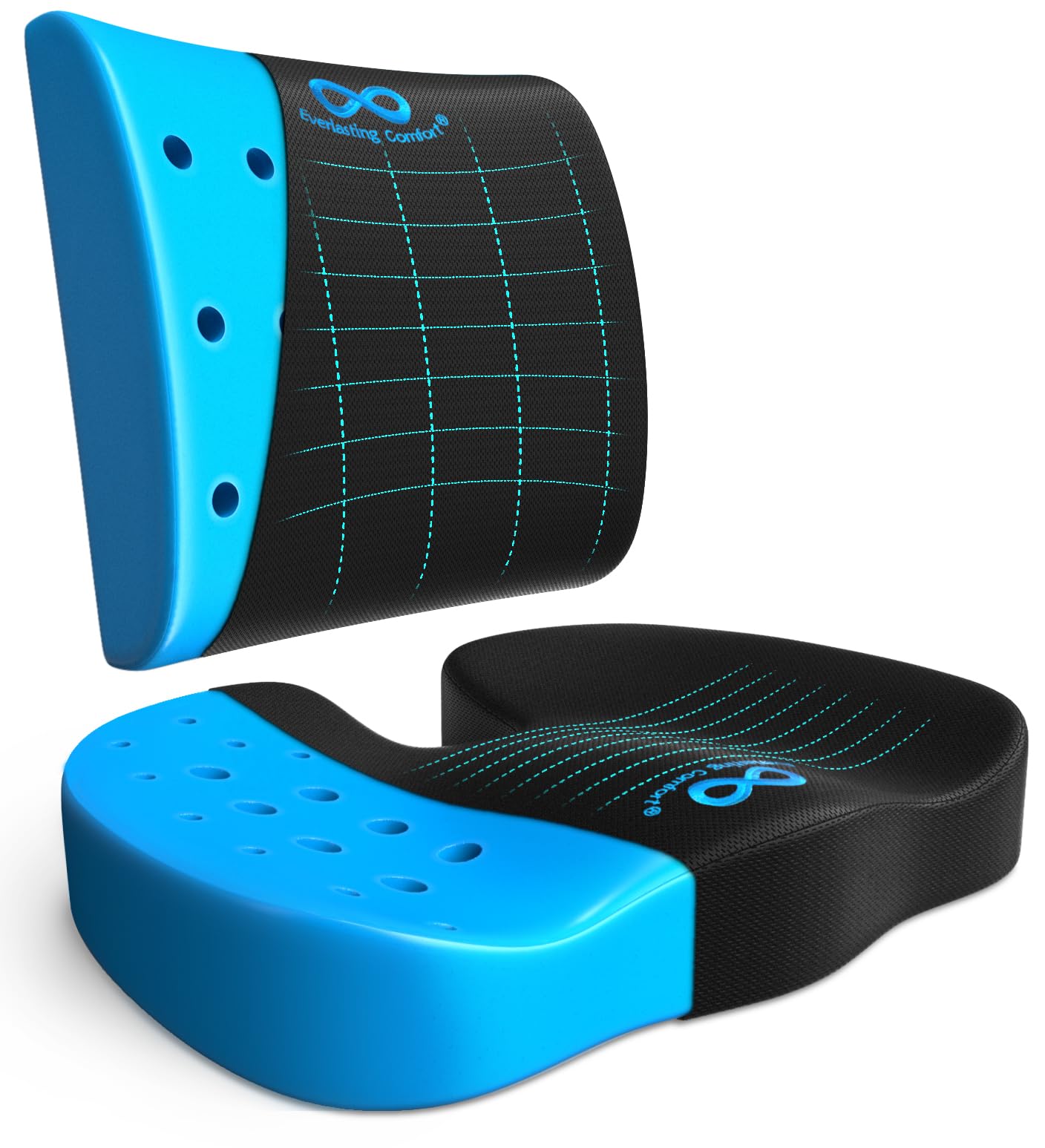 Everlasting Comfort Gel Infused Lumbar Support Pillow & Seat Cushion For Car Combo - Car Seat Cushions For Driving, Work - Ergon