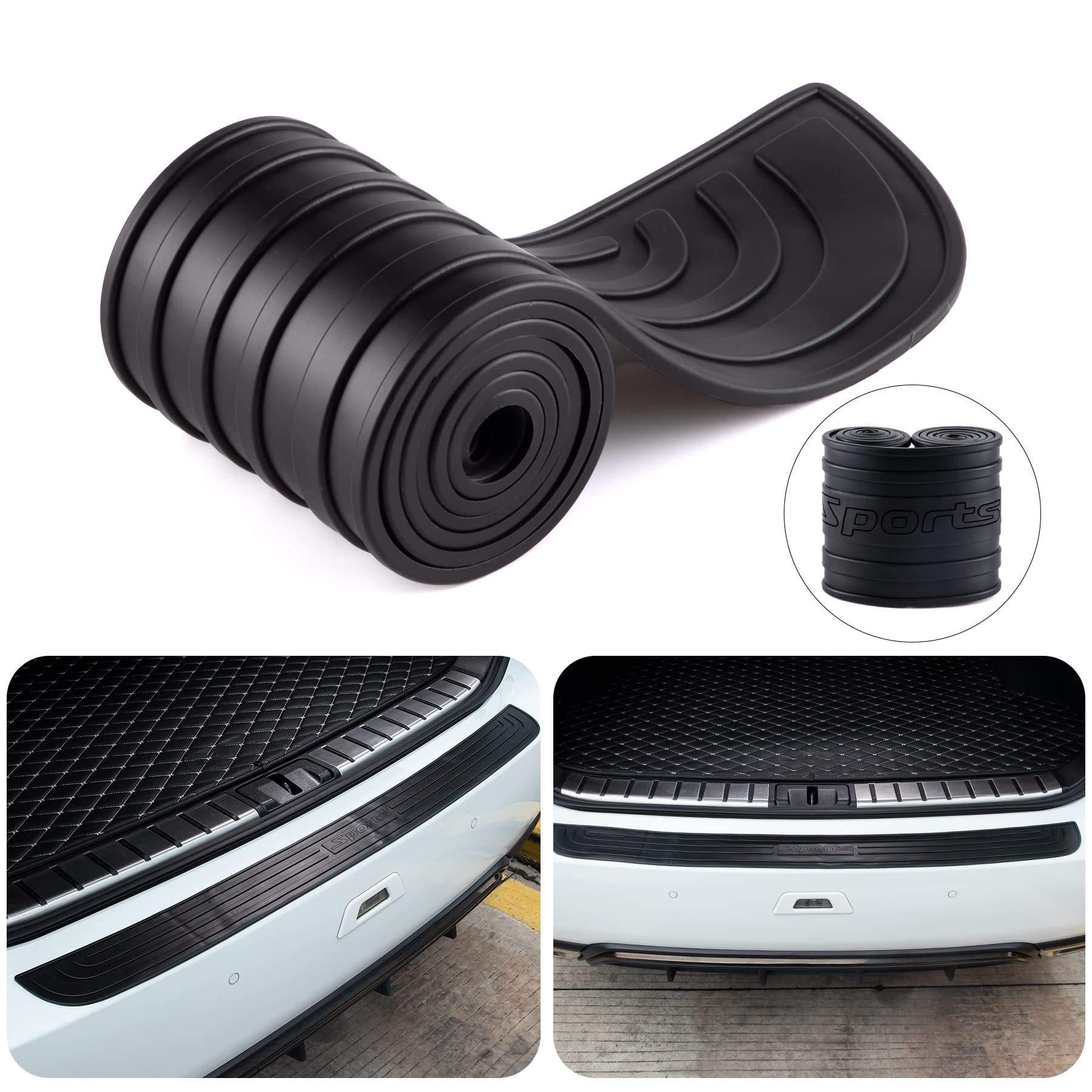 Singaro Car Rear Bumper Protector, 35.5Inch X2.75Inch Car/Suv Universal Rubber Anti-Scratch Trunk Exterior Accessories(Black-Spo