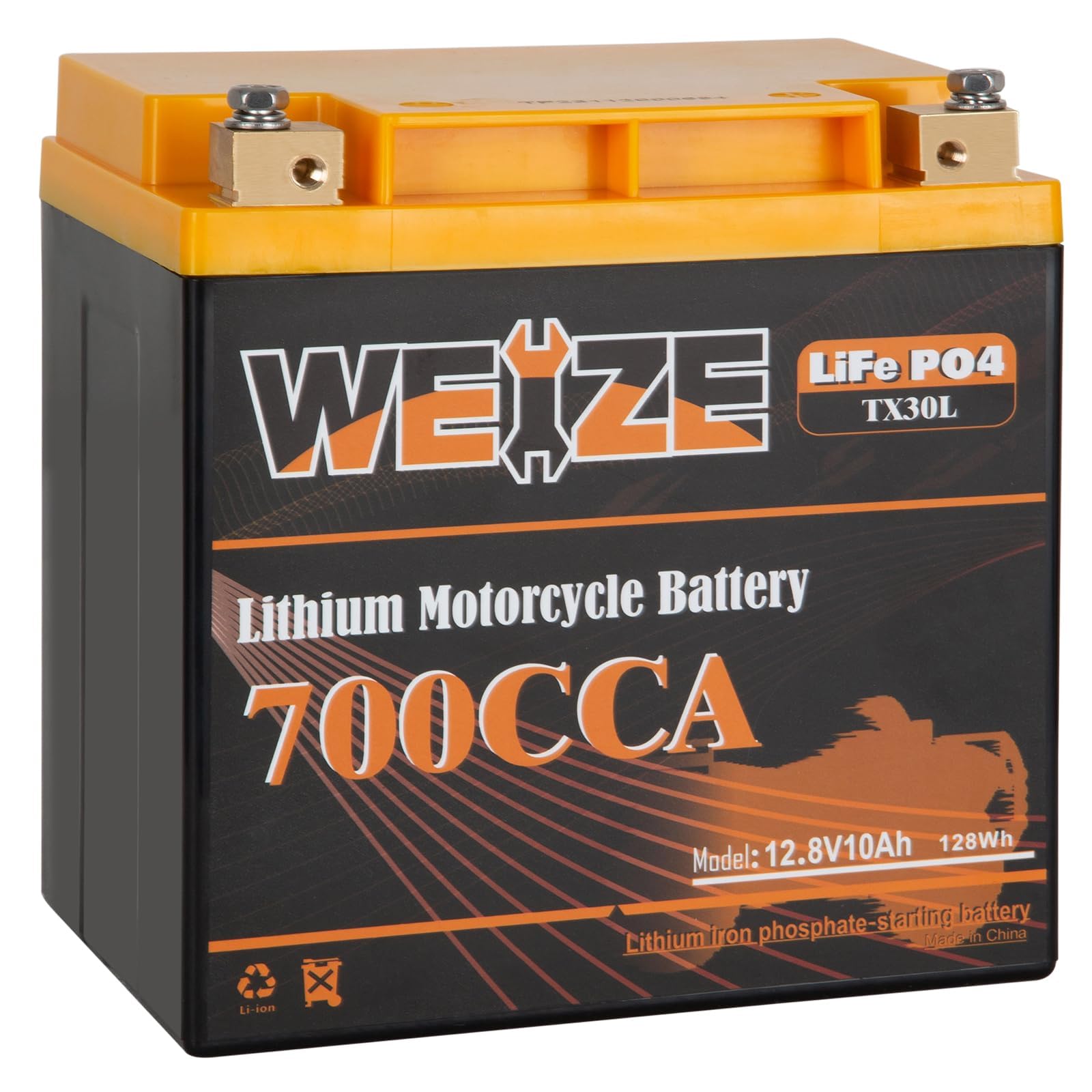 Weize Lithium Ytx30L-Bs, 700A Lithium Lifepo4 Ytx30L Motorcycle Battery, 12V 10Ah Atv, Utv, Jet Ski, Scooter, Lawn Mower, Tracto