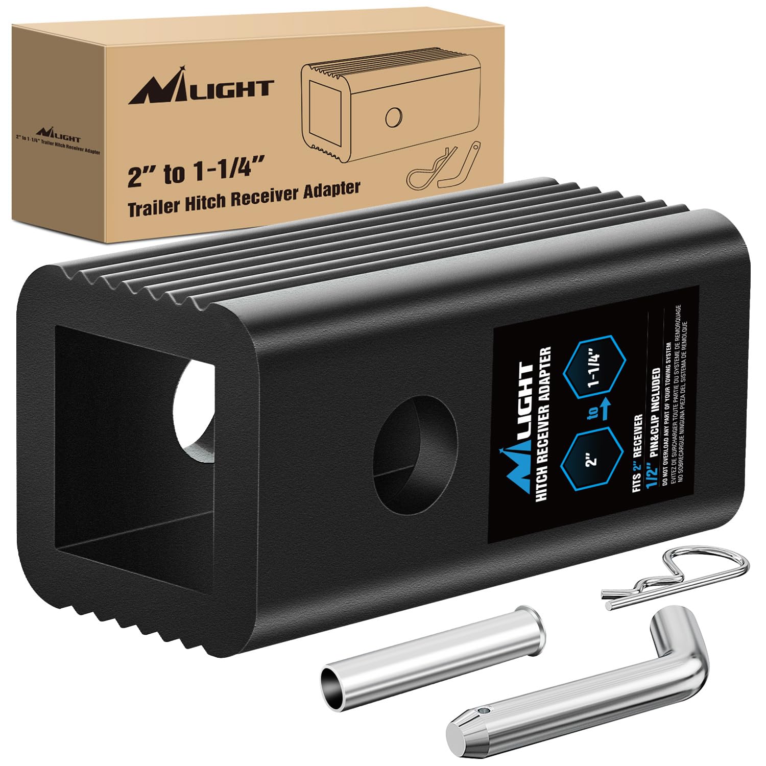 Nilight Trailer Hitch Receiver Extender Adapter Reducer 2 To 1-1/4 Inch Sleeve Convertor Receiver Aluminum Towing Accessories Fo