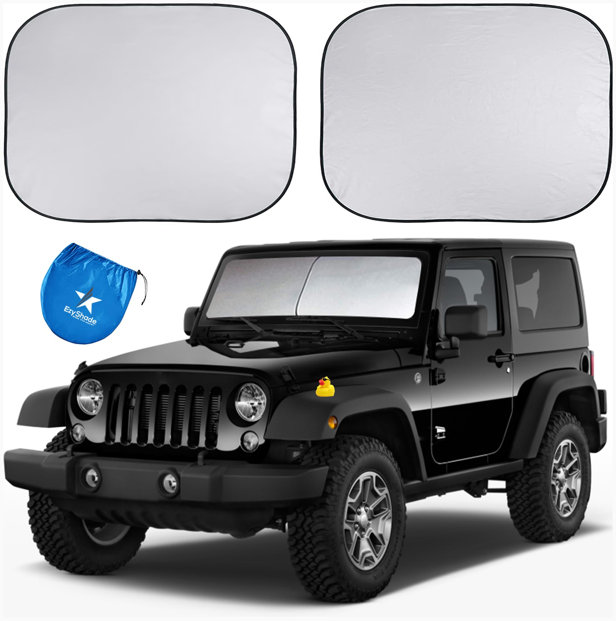 Ezyshade Windshield Sun Shade For Jeep With Shield-X Reflective Technology. See Vehicle Size-Chart. Foldable 2-Piece Car Sunshad