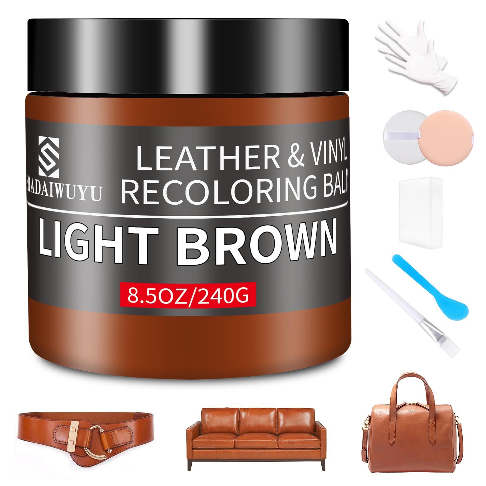 Leather Recoloring Balm,8.5Oz Leather Color Restorer,Light Brown Leather Repair Kit For Furniture And Car Interior,Leather Couch