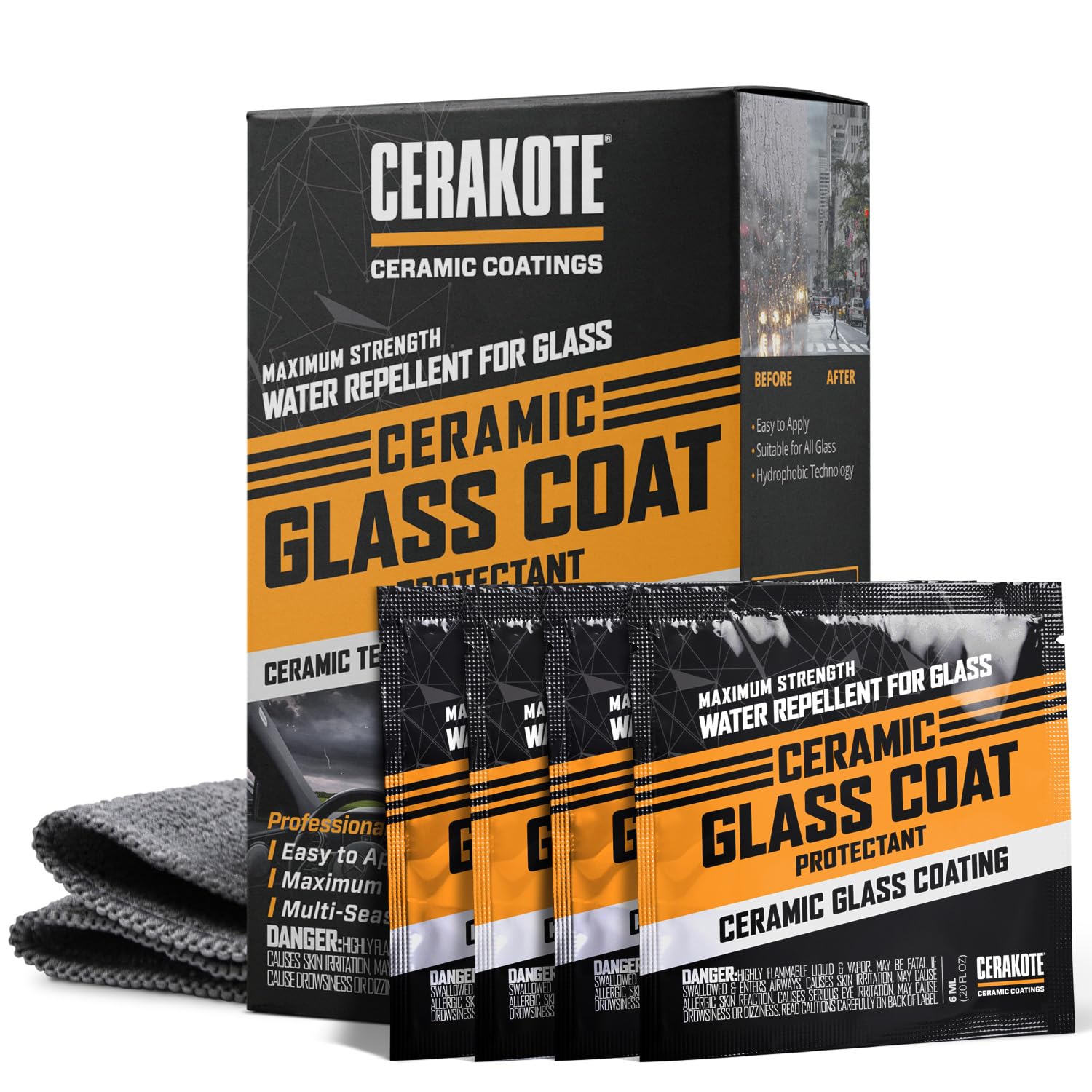 Cerakote Ceramic Glass Coat Protectant - Hydrophobic Automotive Rain Repellant, Long-Lasting And Durable Ceramic Coating, Quick