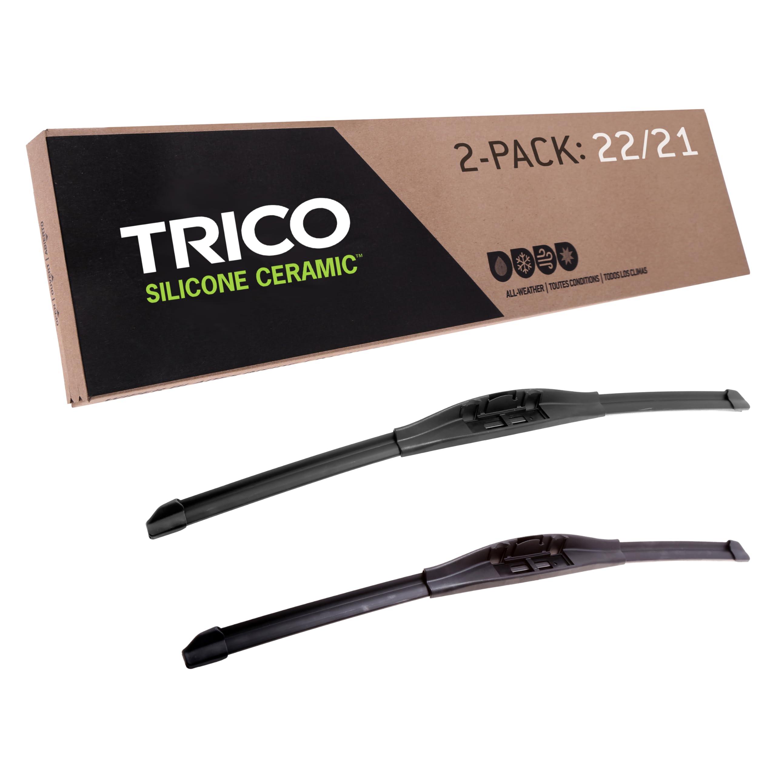 Trico Silicone Ceramic Coated 22'' + 21'' Super Premium Automotive Replacement Windshield Wiper Blades (Set Of 2), Passenger And