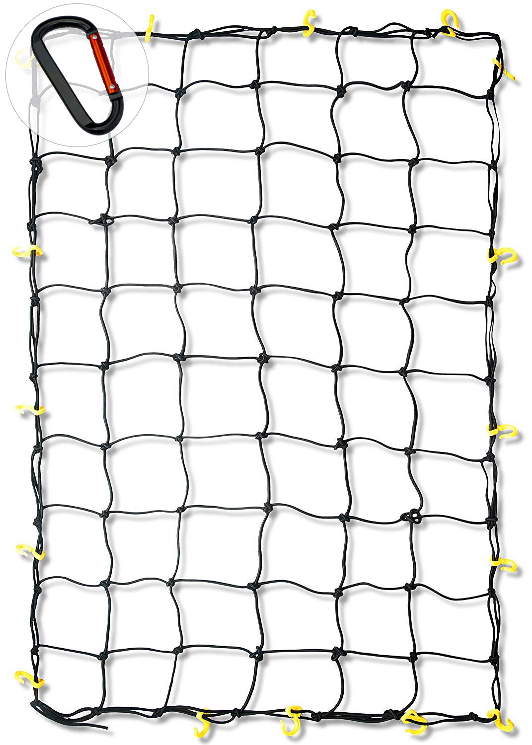 Neiko 50971A 4'X6' Super Duty Small Cargo Net Bungee Cargo Net, 16 Pcs Detachable Hooks, 4 Carabiners, Small 4''X4'' Mesh Protec
