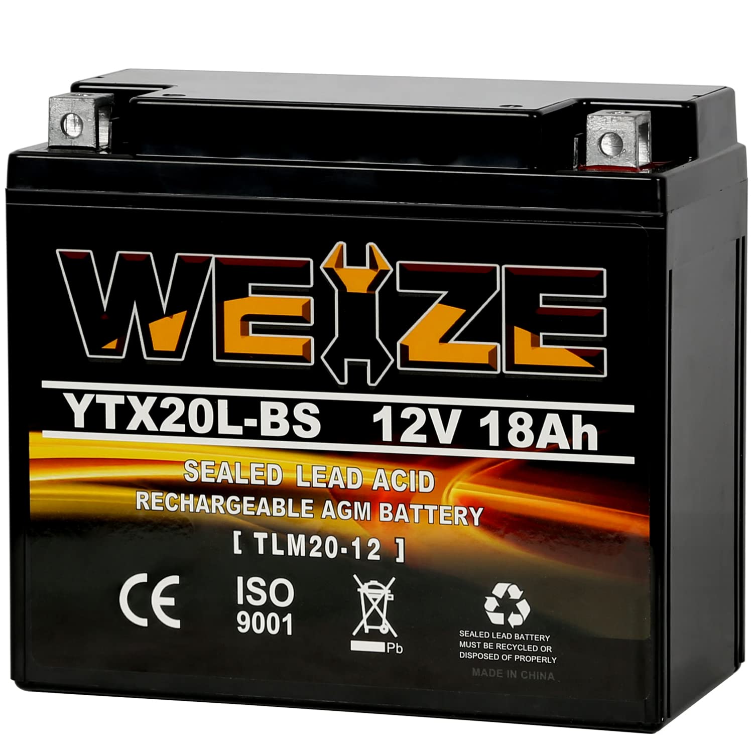 Weize Ytx20L-Bs High Performance Power Sports- Maintenance Free - Sealed Agm Battery Etx20L Bs For Motorcycle Atv Utv Snowmobile